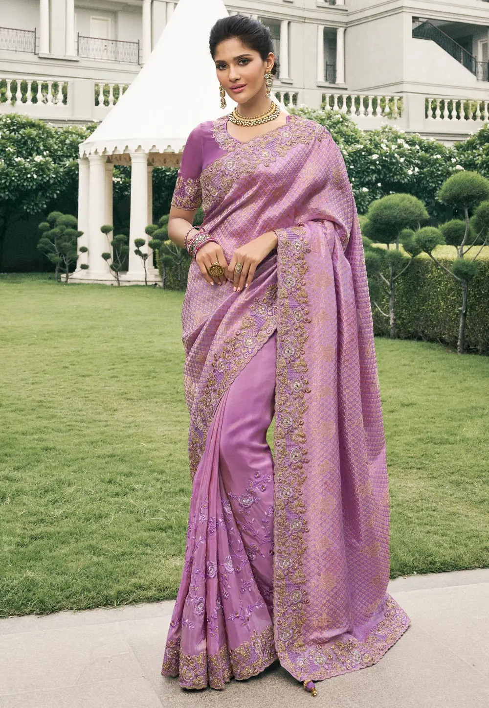 Lavender Viscose Saree With Blouse 298192