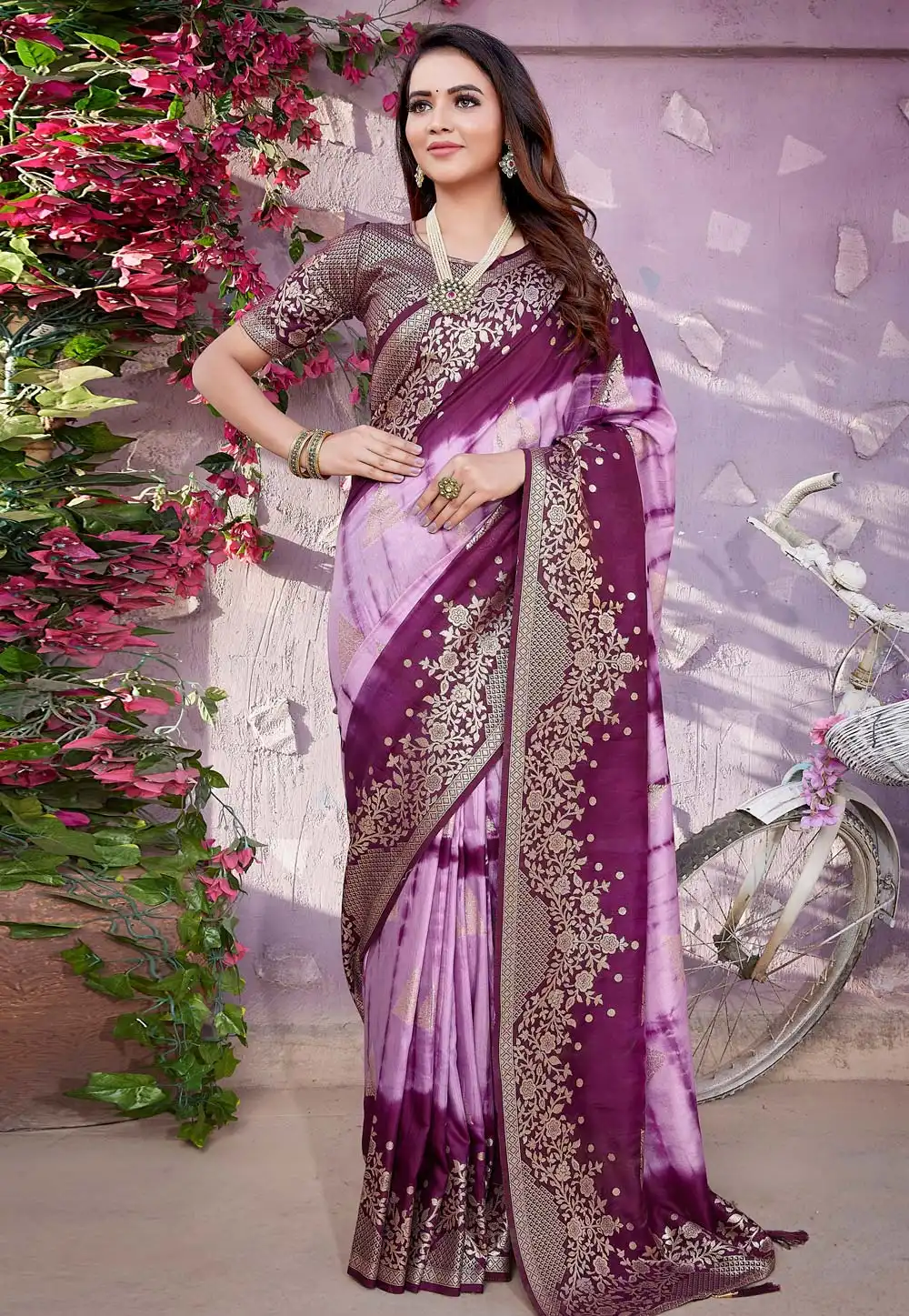 Lavender Viscose Saree With Blouse 291775