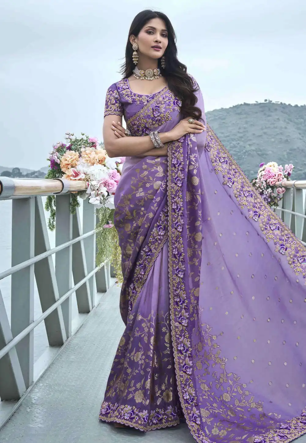 Lavender Viscose Saree With Blouse 294830