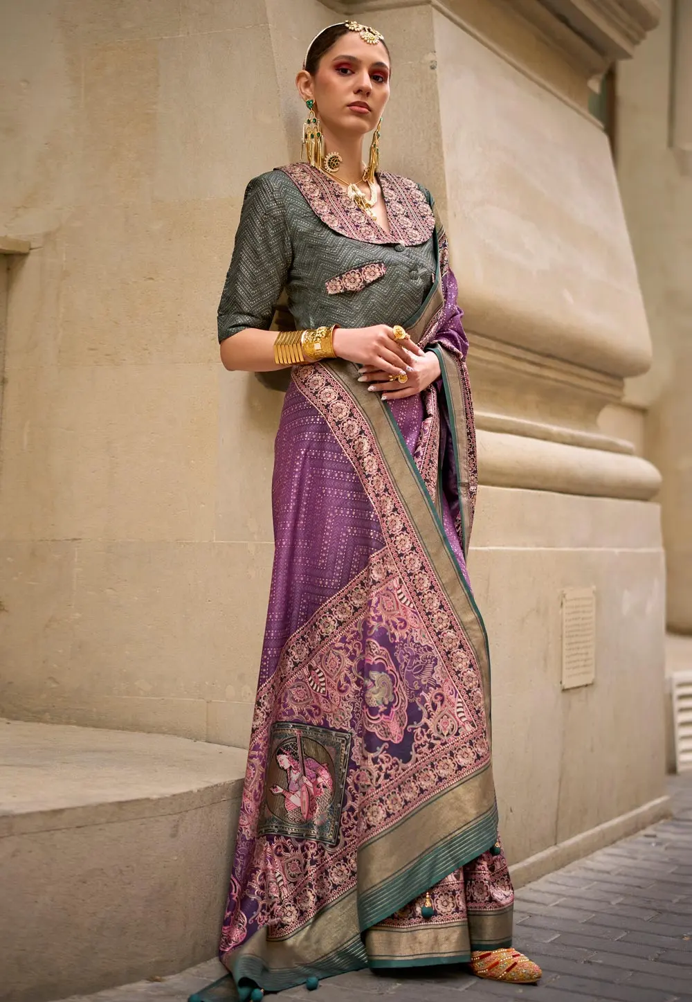 Lavender Viscose Saree With Blouse 301064