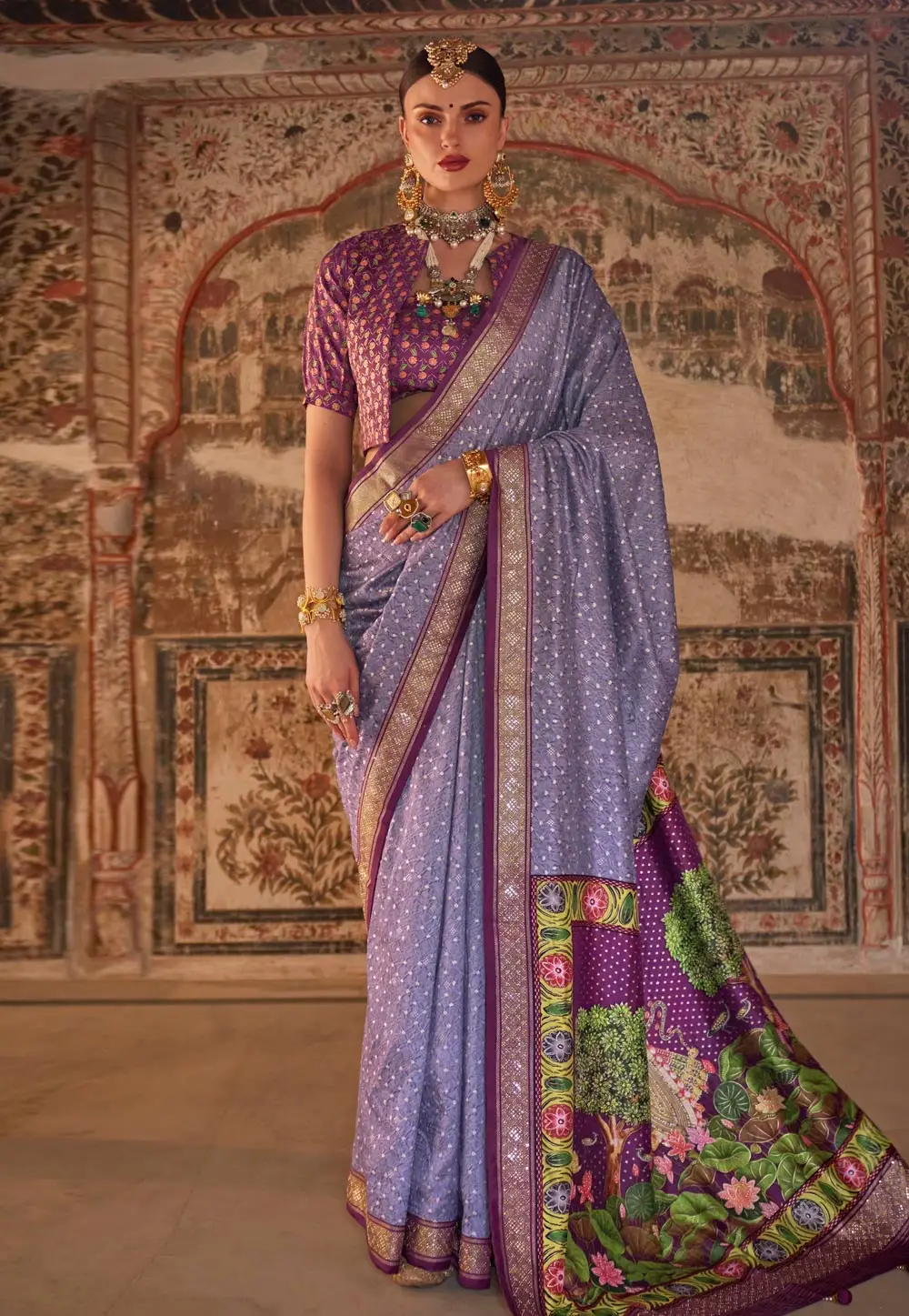 Lavender Viscose Saree With Blouse 296312