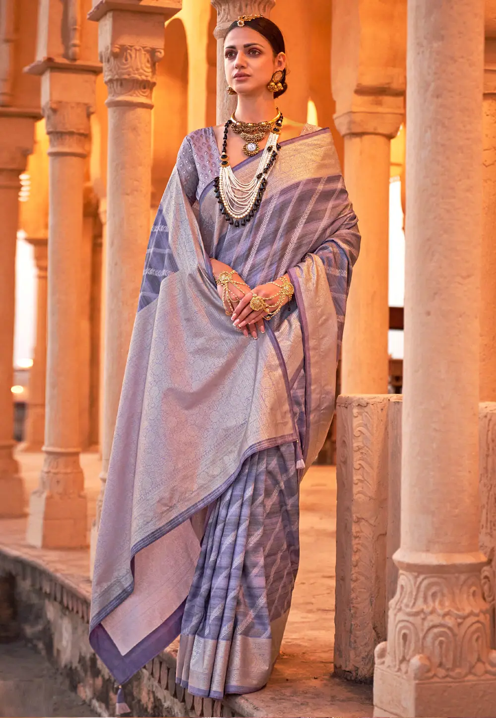 Lavender Viscose Saree With Blouse 296304