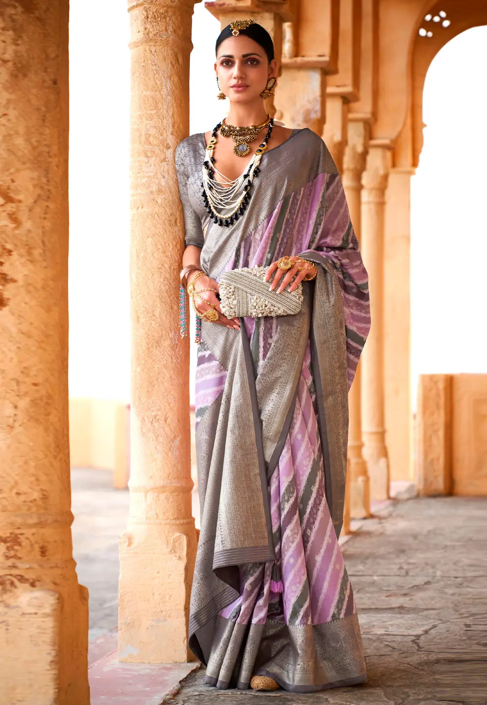 Lavender Viscose Saree With Blouse 296306