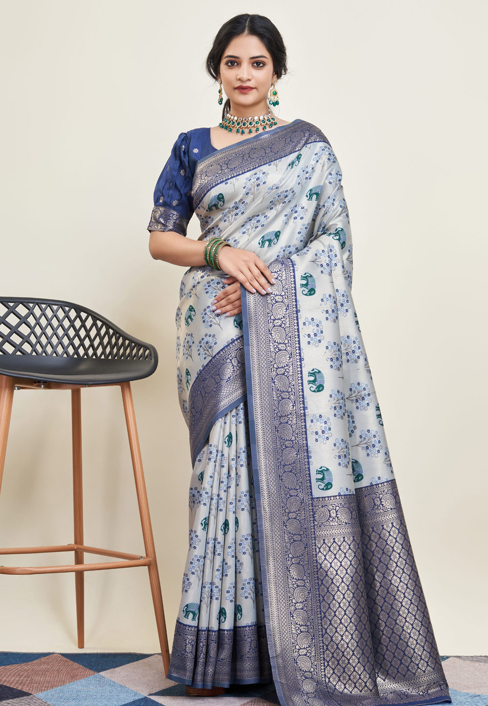 Light Blue Banarasi Silk Saree With Blouse 283733