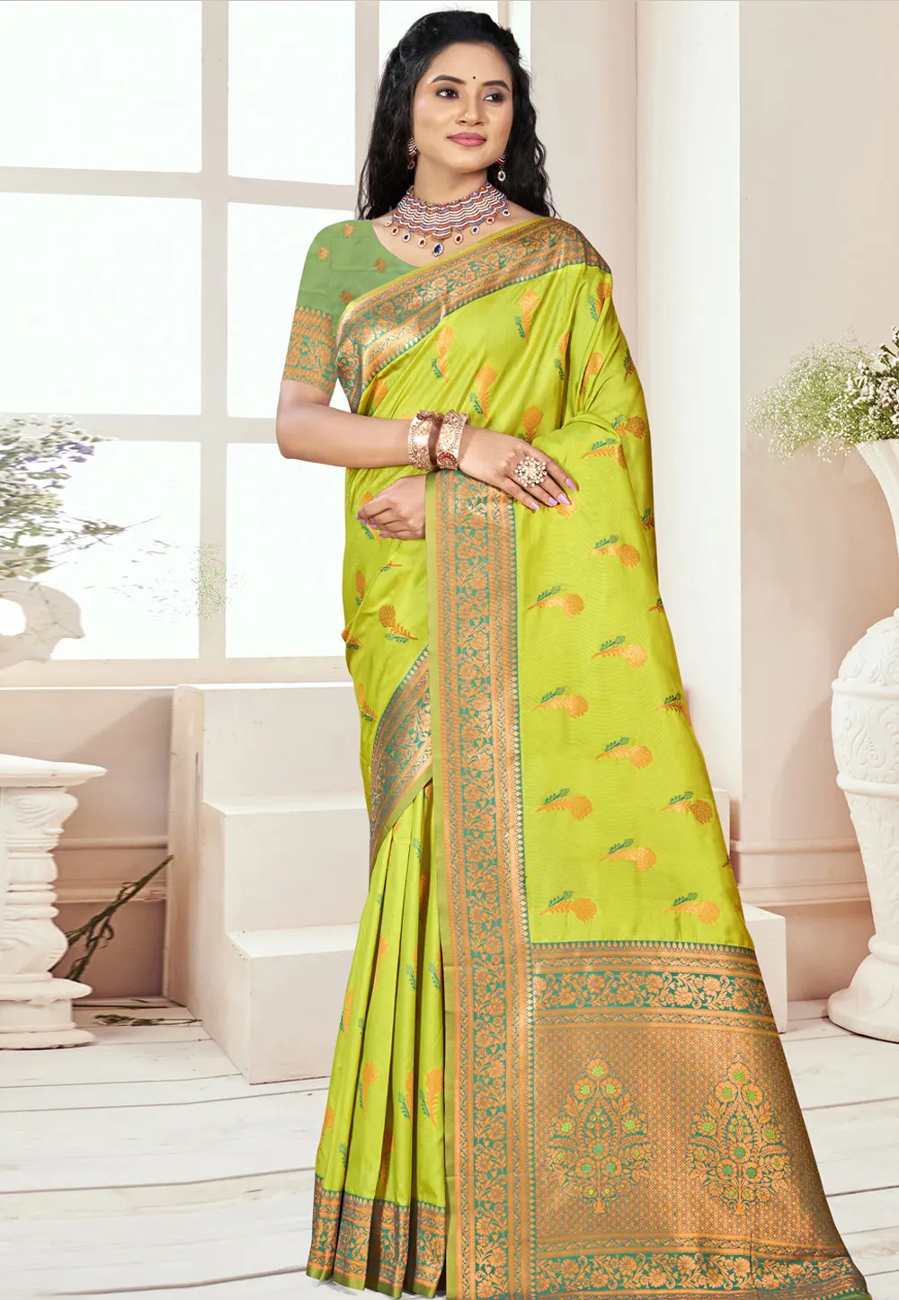 Light Green Art Silk Saree With Blouse 302664