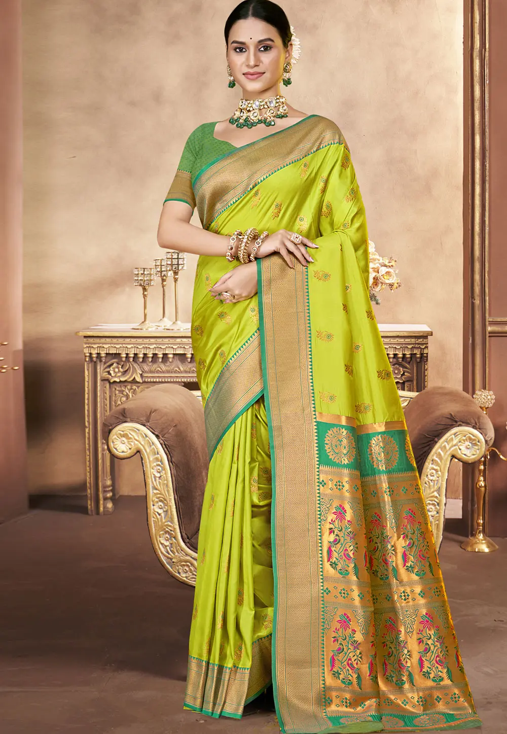 Light Green Art Silk Saree With Blouse 303066