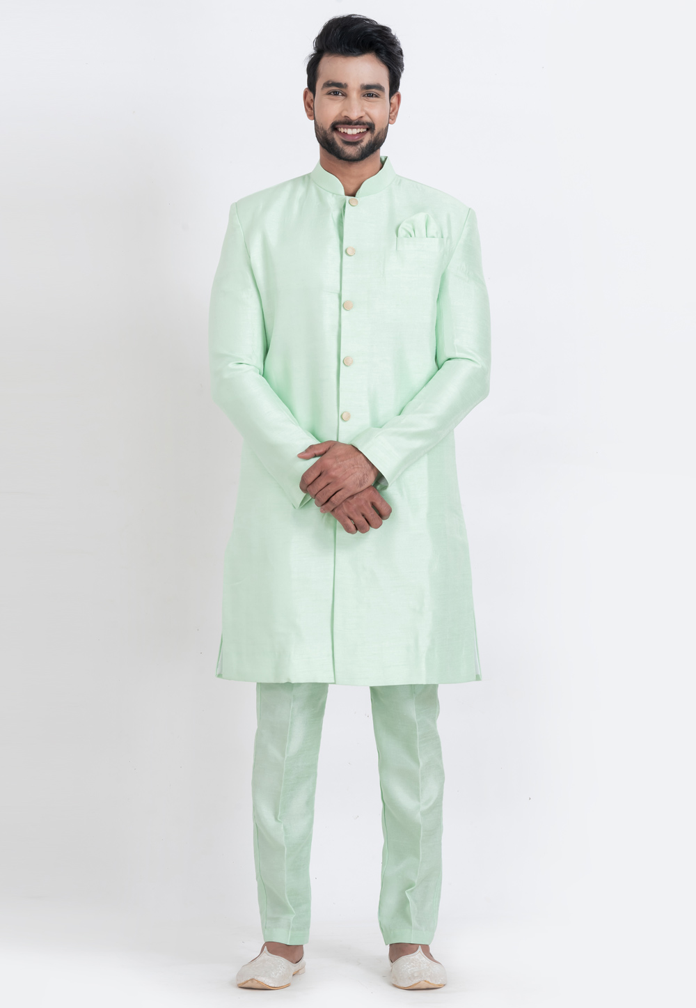 Light Green Banarasi Indo Western Suit 310271