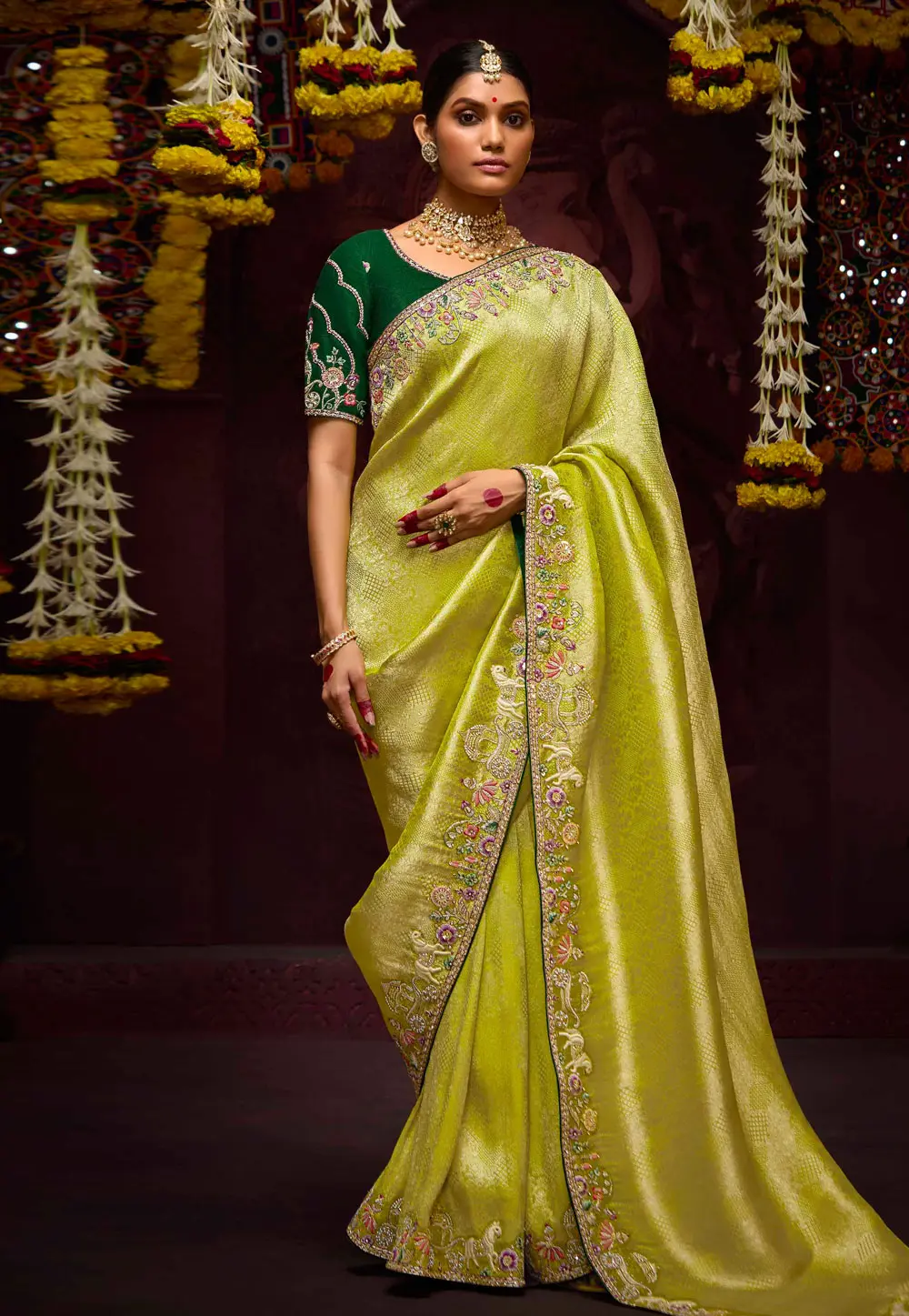 Light Green Banarasi Saree With Blouse 297926