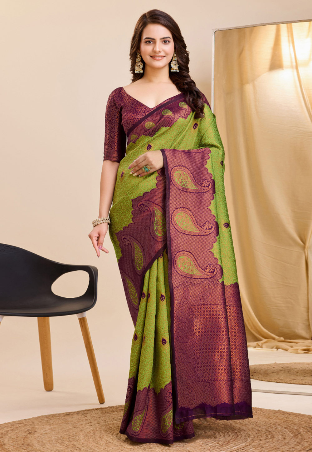 Light Green Banarasi Silk Saree With Blouse 283563