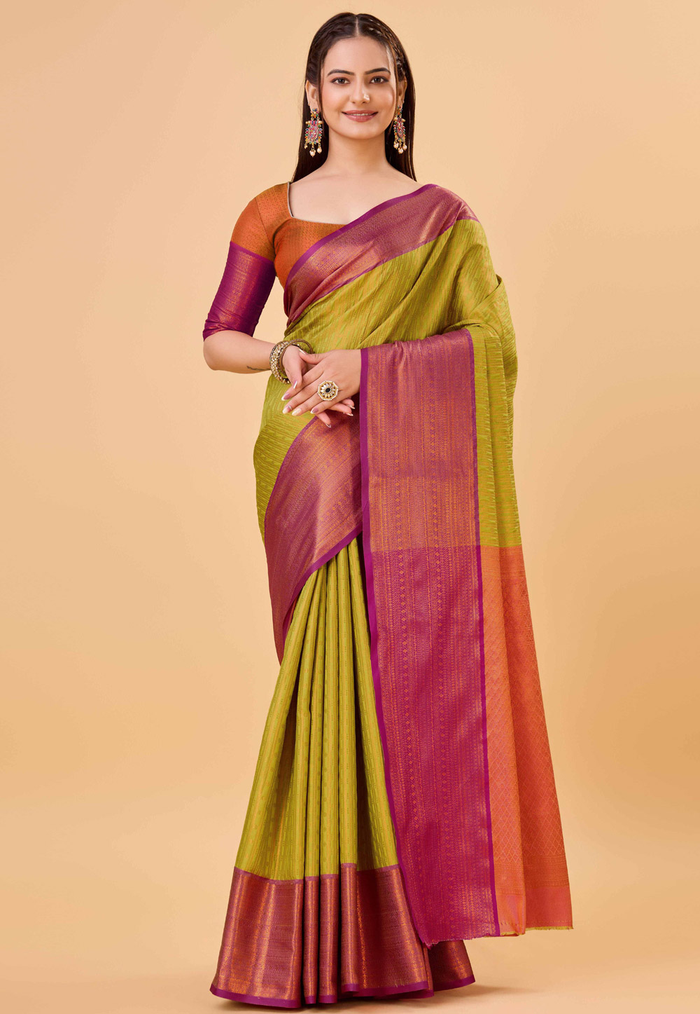 Light Green Banarasi Silk Saree With Blouse 284251
