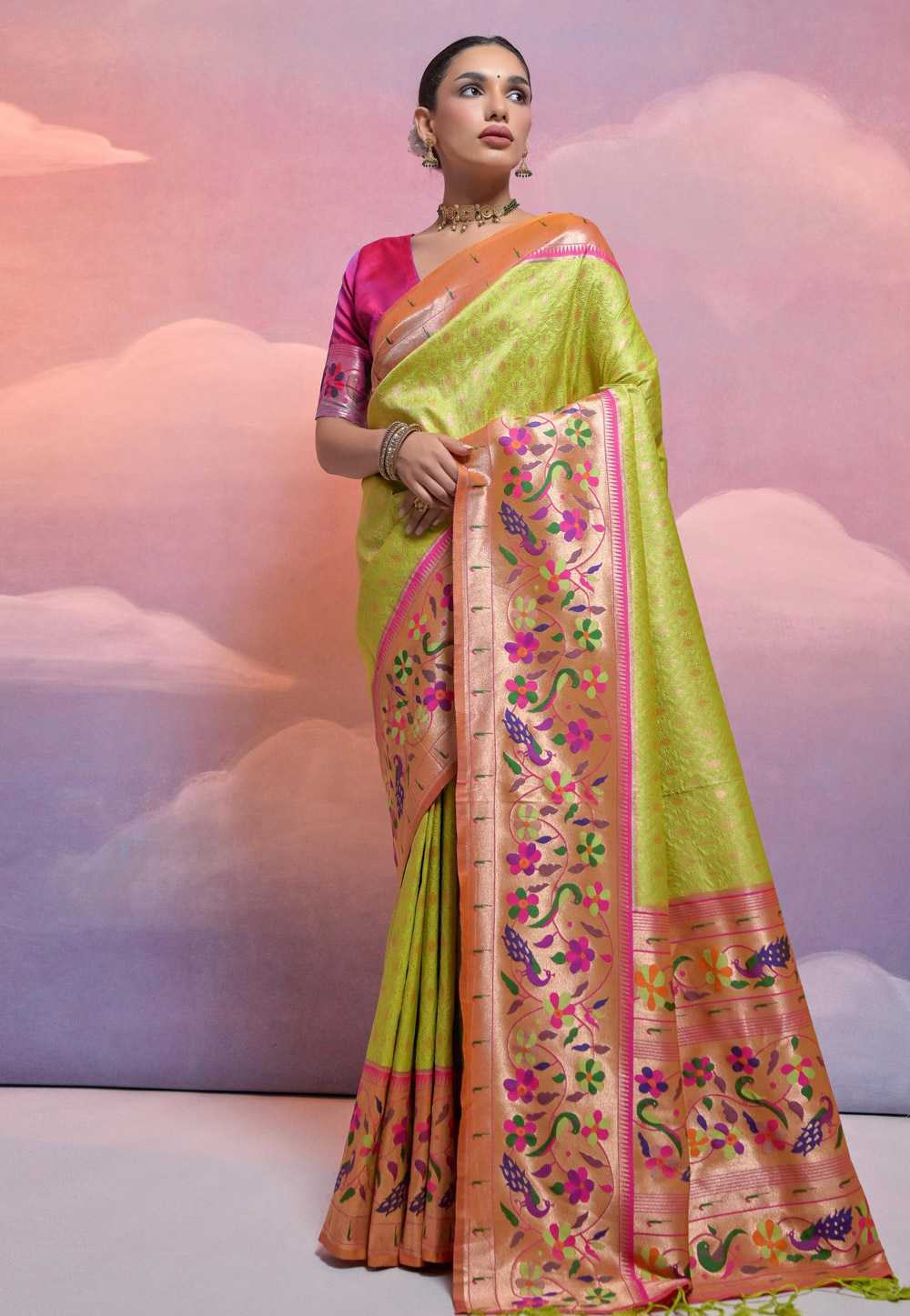 Light Green Banarasi Silk Saree With Blouse 281782