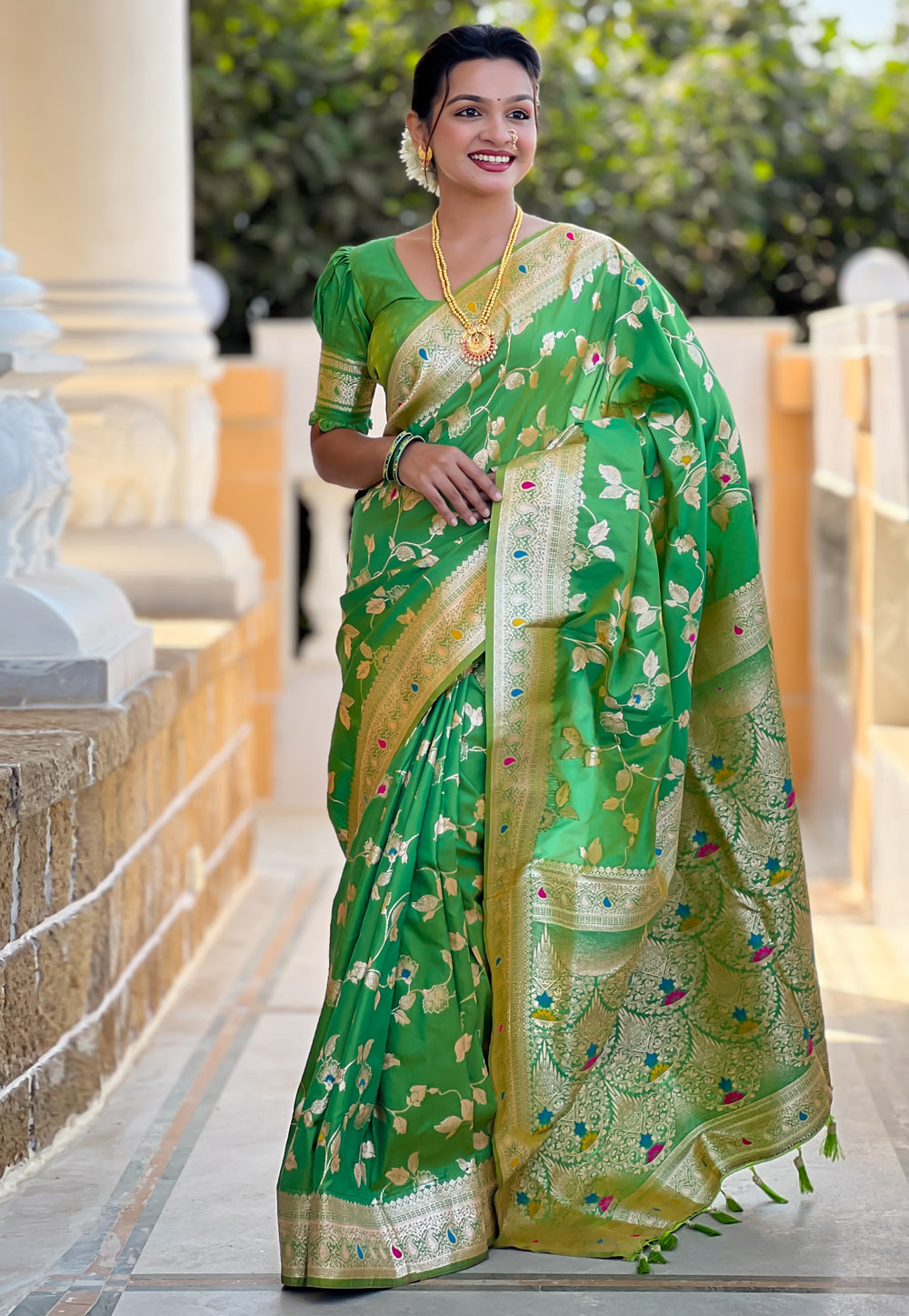 Light Green Banarasi Silk Saree With Blouse 305599