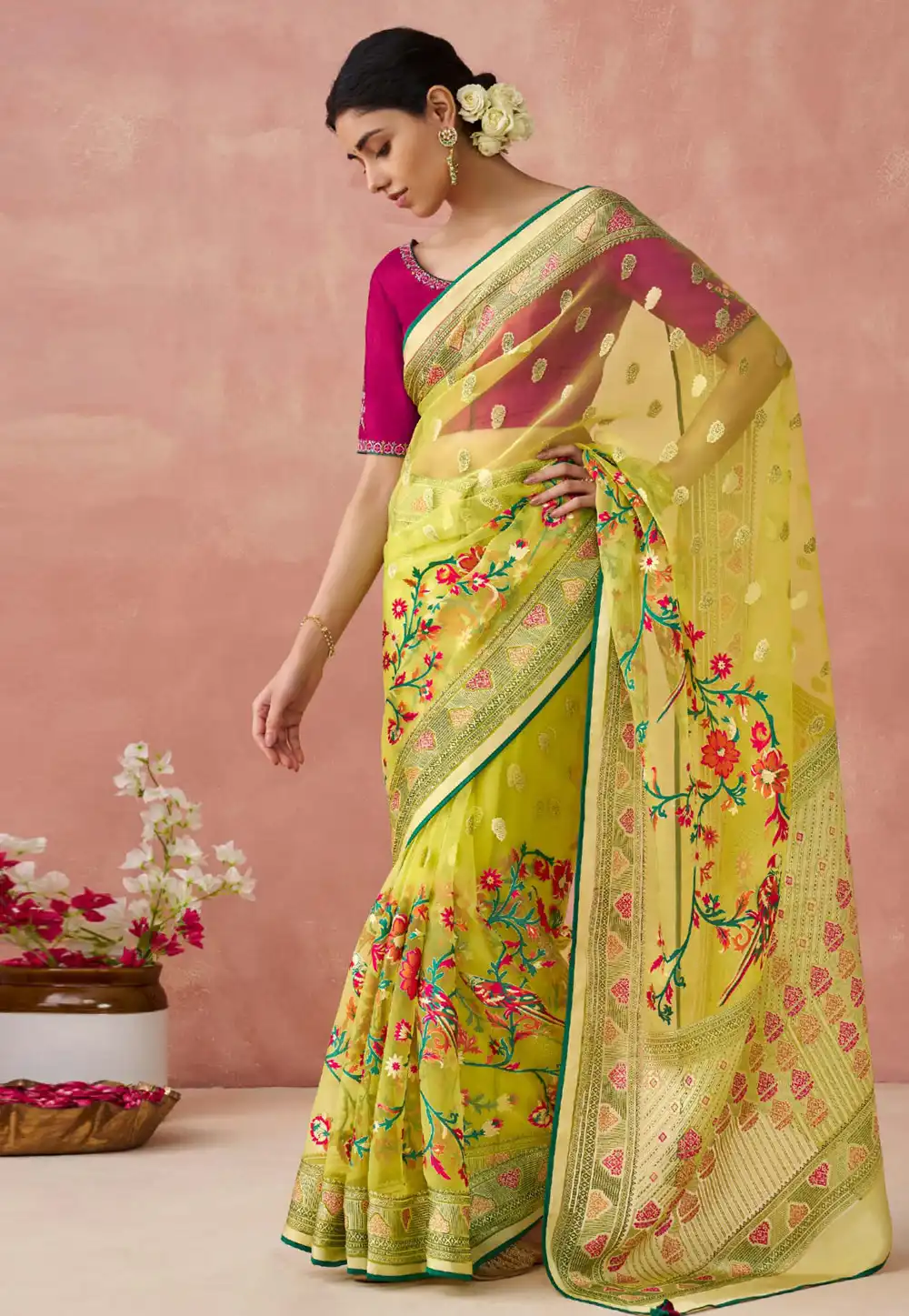 Light Green Brasso Saree With Blouse 292012