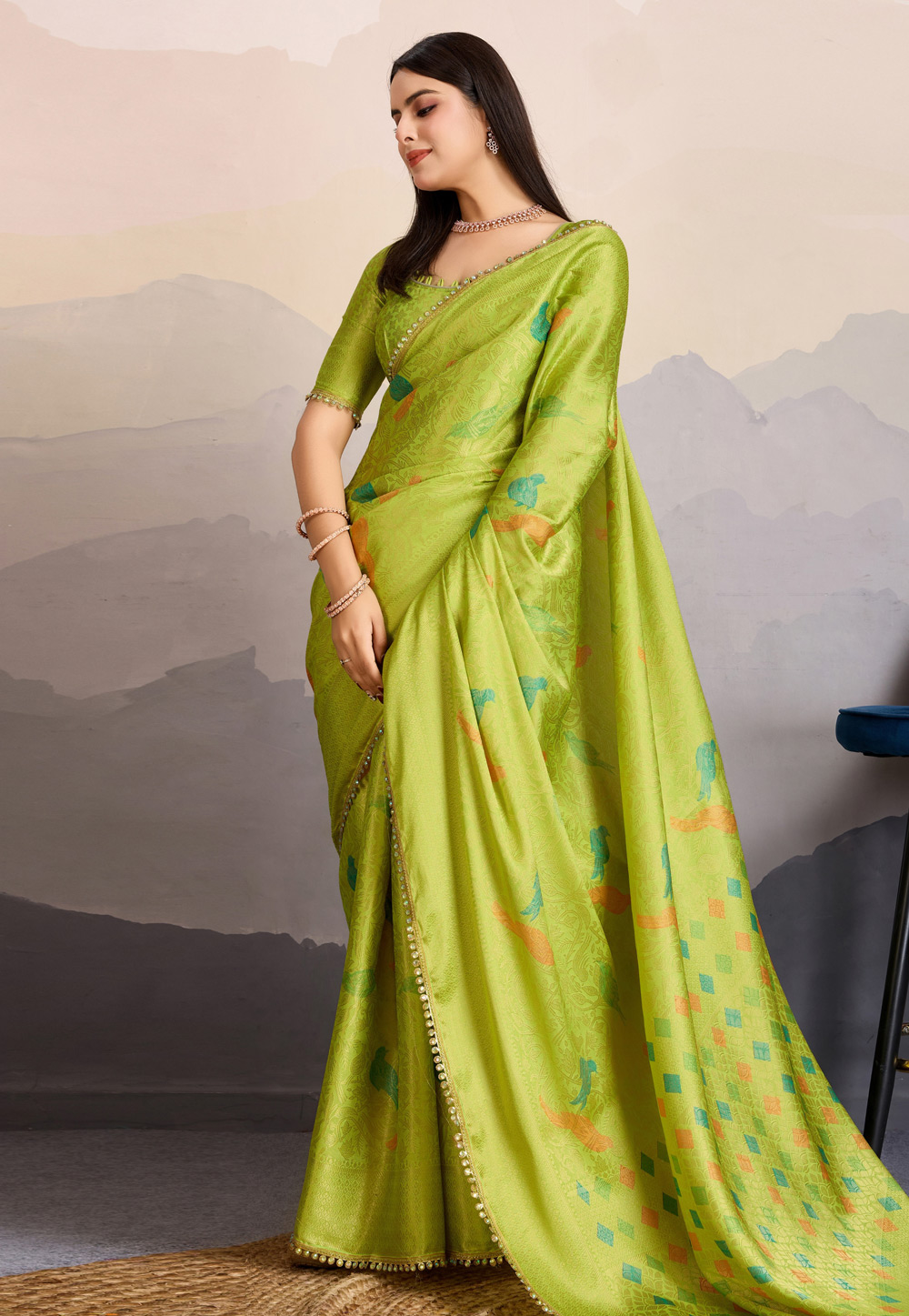 Light Green Brocade Silk Saree With Blouse 305616