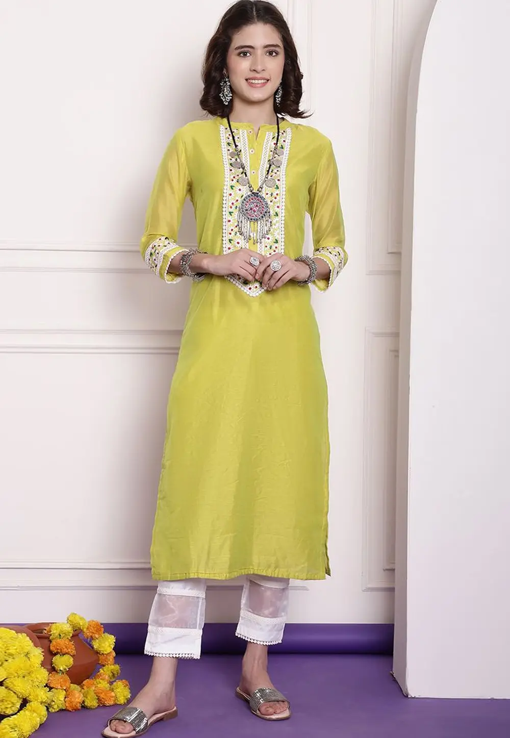 Light Green Chanderi Long Tunic 303992