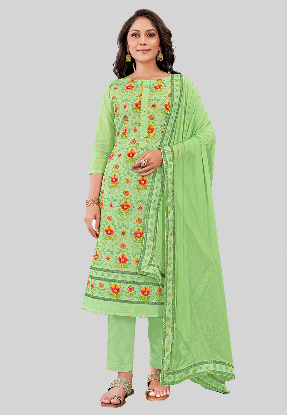 Light Green Chanderi Silk Pant Style Suit 284451
