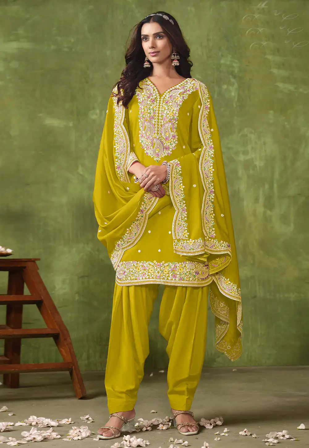 Light Green Chanderi Silk Punjabi Suit 290980