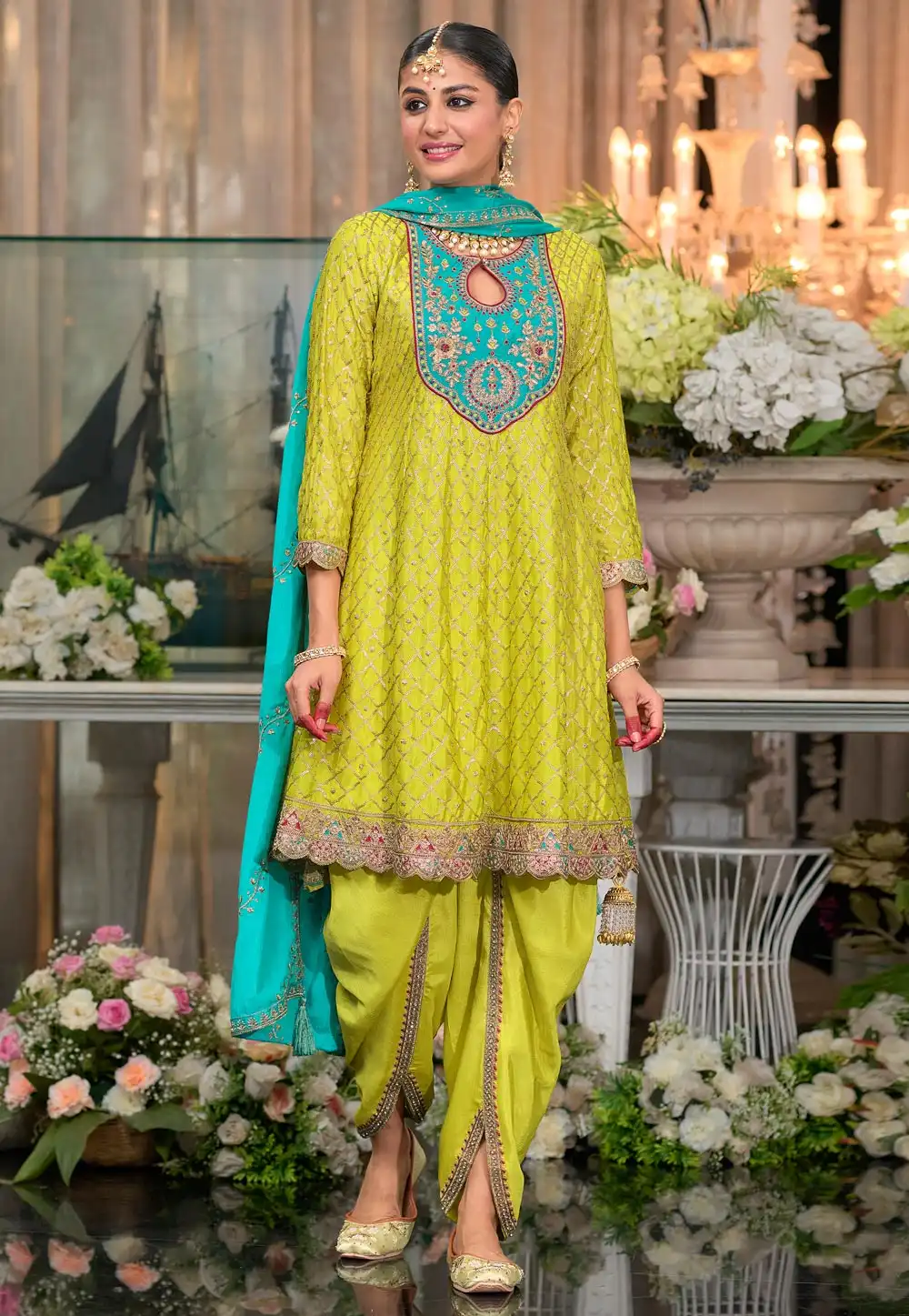 Light Green Chinon Dhoti Salwar Suit 294841