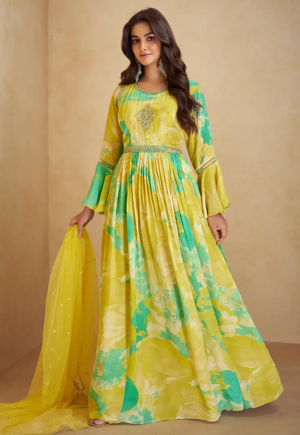 Light Green Chinon Floor Length Anarkali Suit 291675