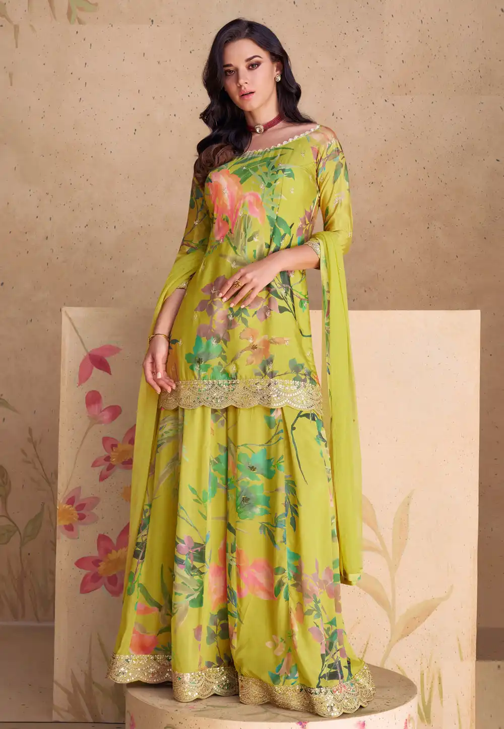 Light Green Chinon Palazzo Suit 293115