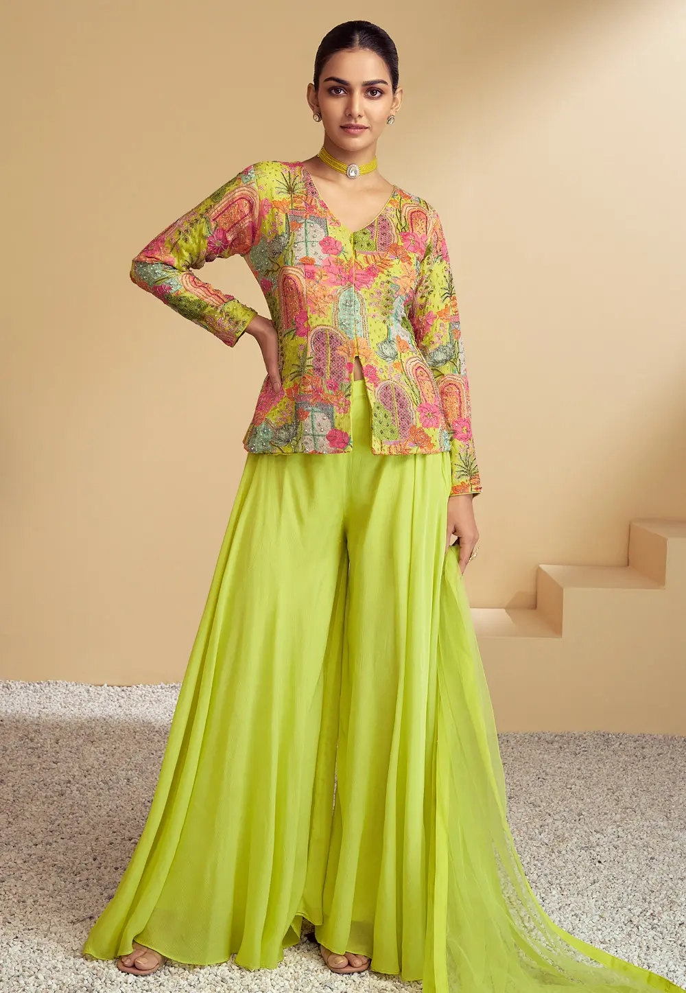 Light Green Chinon Palazzo Suit 303007