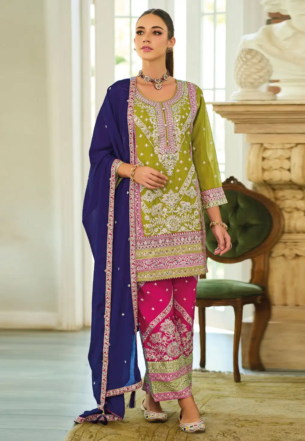 Light Green Chinon Readymade Pakistani Suit 292346