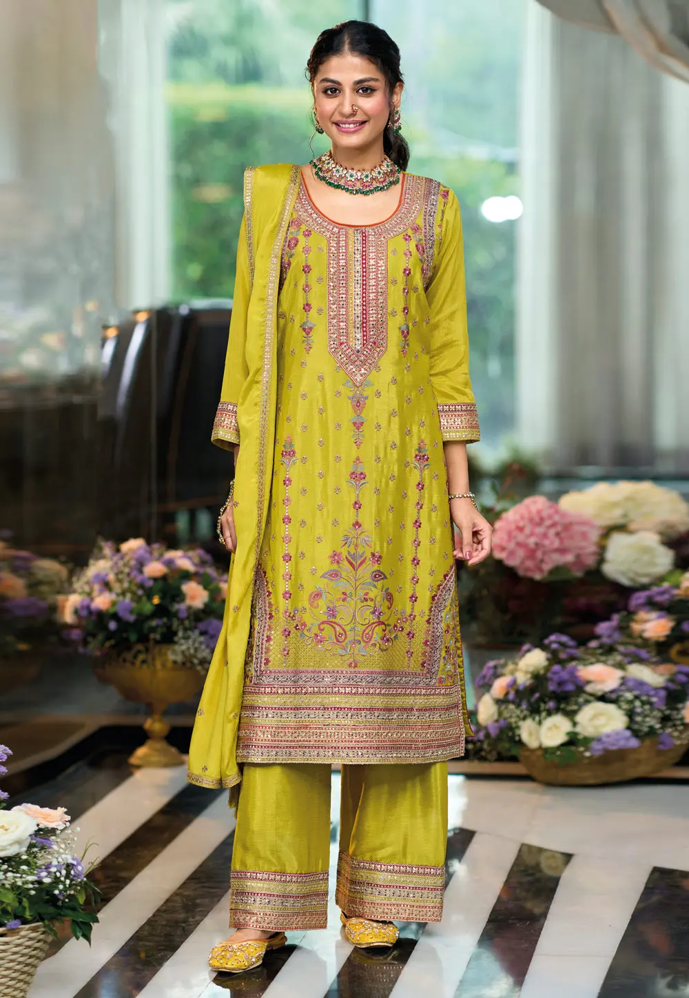 Light Green Chinon Readymade Pakistani Suit 299537