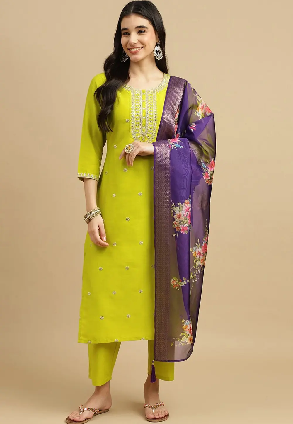 Light Green Chinon Readymade Pakistani Suit 303841