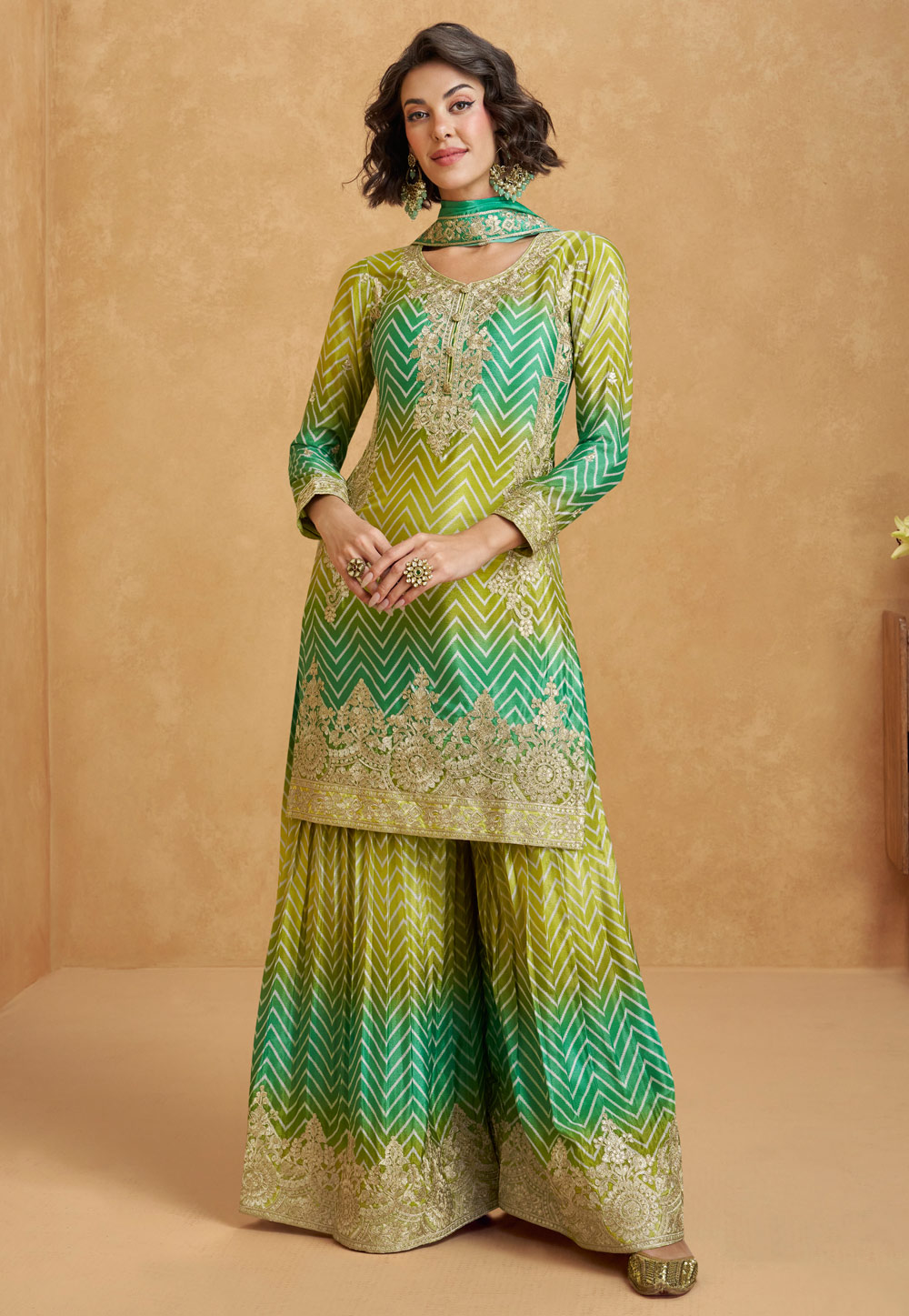 Light Green Chinon Silk Palazzo Suit 305728