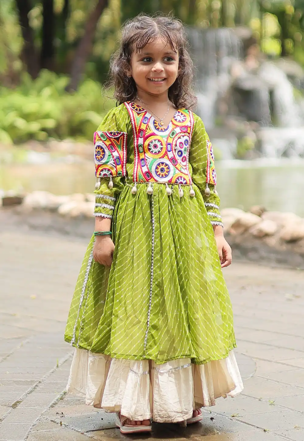 Light Green Cotton Kids Navratri Chaniya Choli 294370