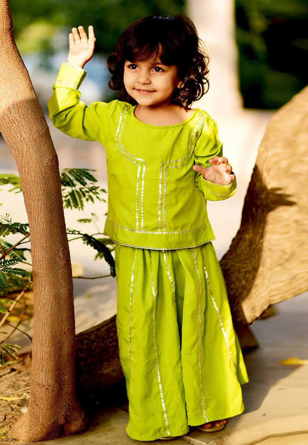 Light Green Cotton Kids Palazzo Suit 302395