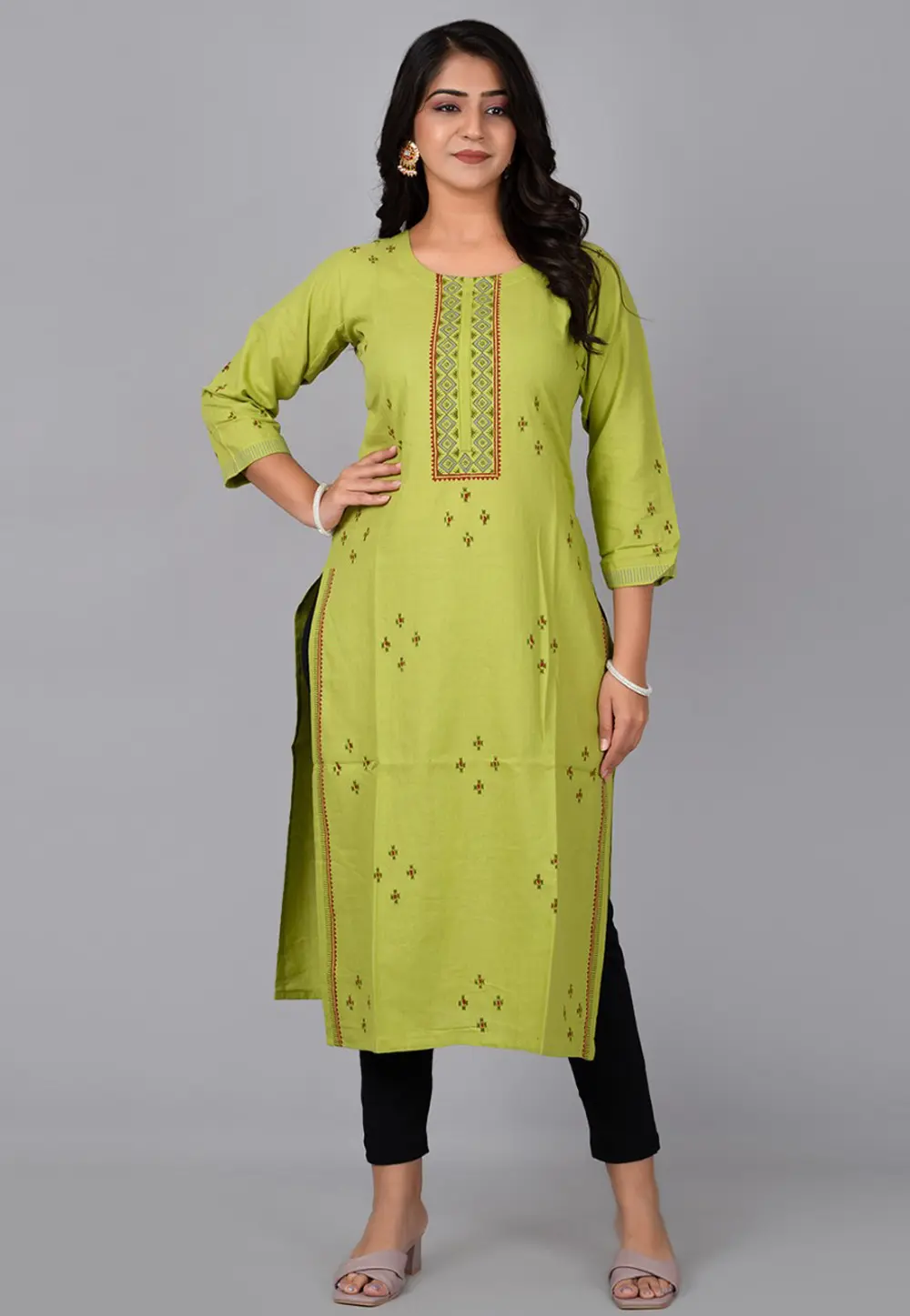 Light Green Cotton Long Kurti 302777