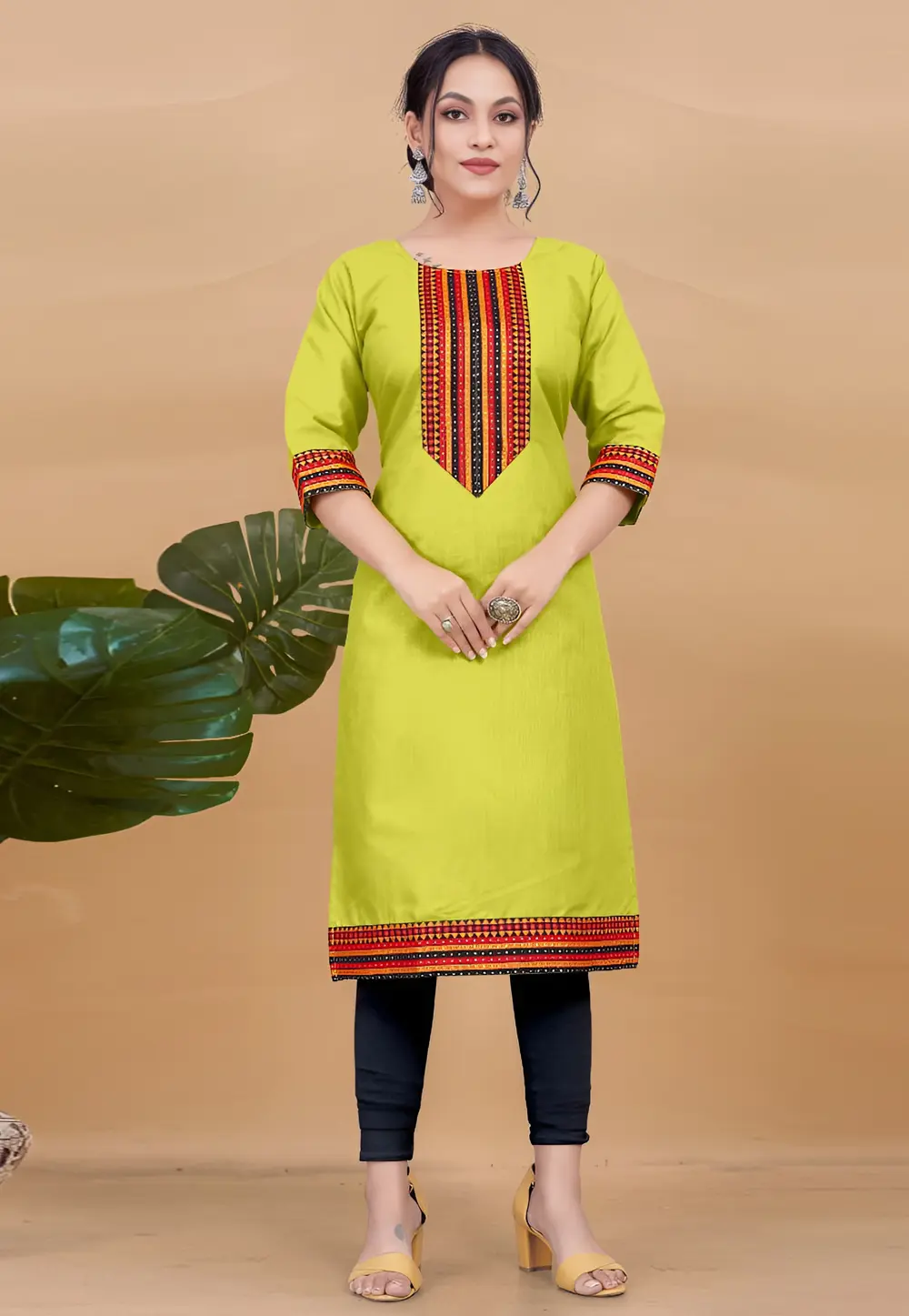 Light Green Cotton Long Kurti 297535