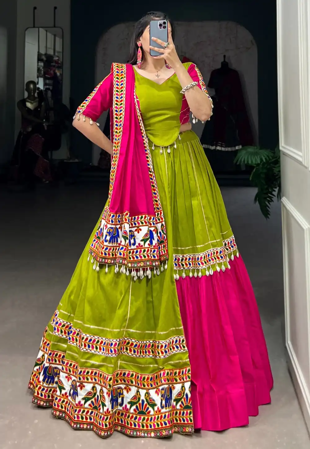 Light Green Cotton Navratri Chaniya Choli 291953