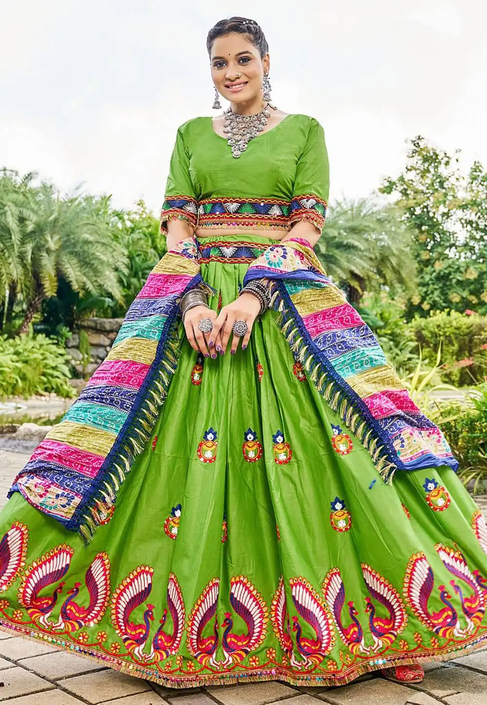 Light Green Cotton Navratri Chaniya Choli 290995