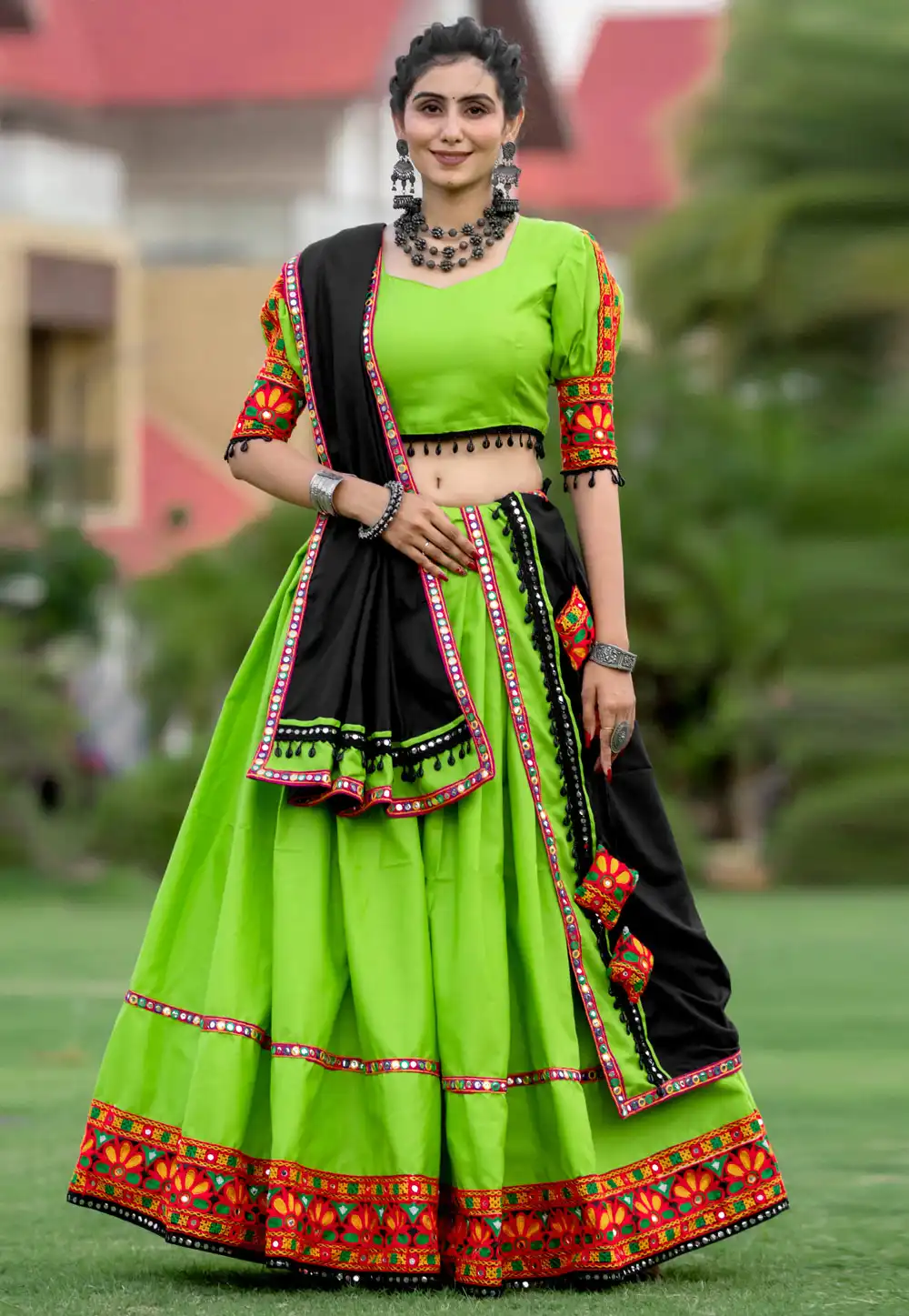 Light Green Cotton Navratri Chaniya Choli 292793