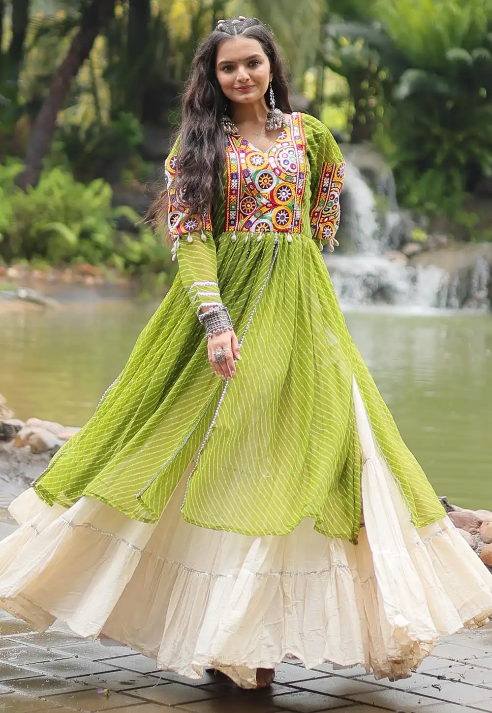 Light Green Cotton Navratri Chaniya Choli 294375