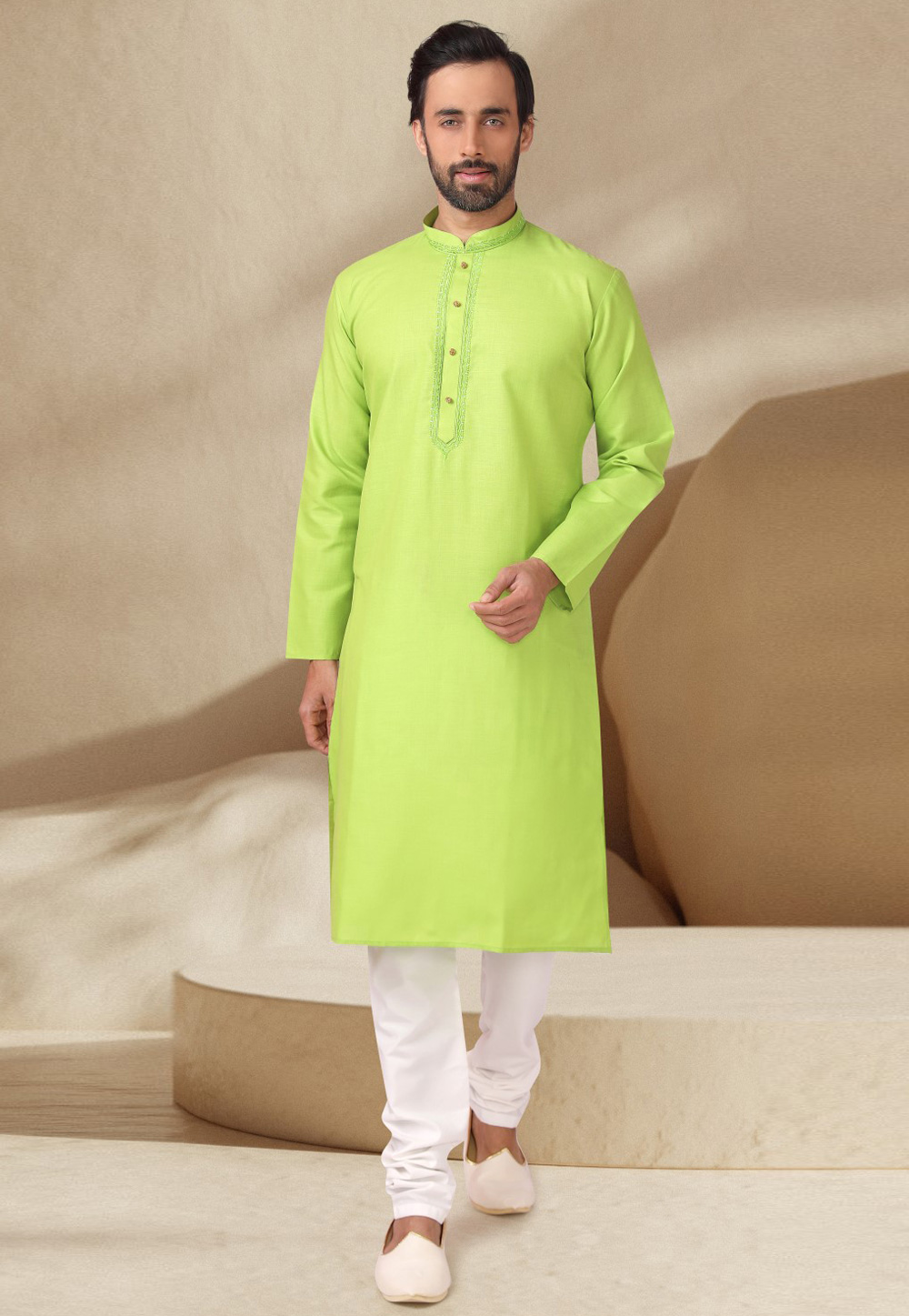 Light Green Cotton Rayon Kurta Pajama 282614