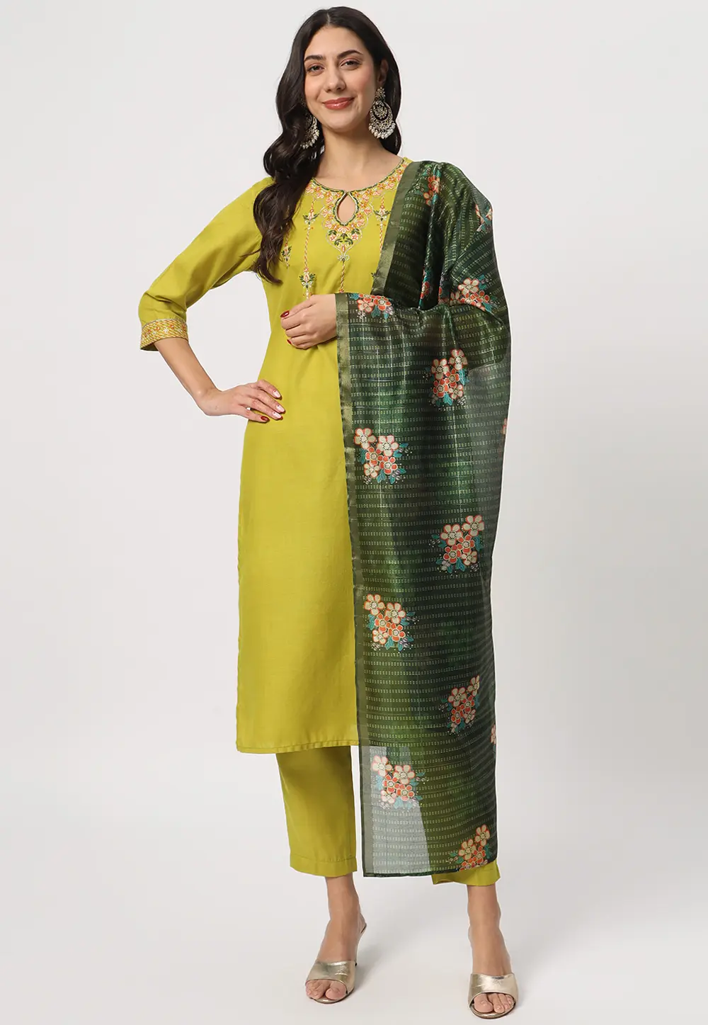 Light Green Cotton Readymade Pakistani Suit 300364