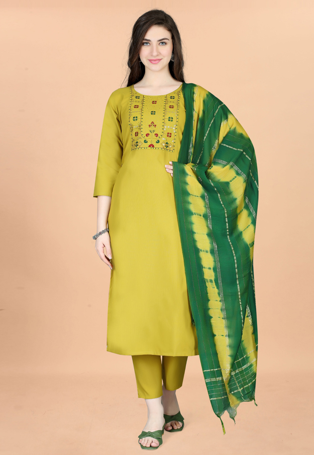 Light Green Cotton Readymade Pant Style Suit 283099