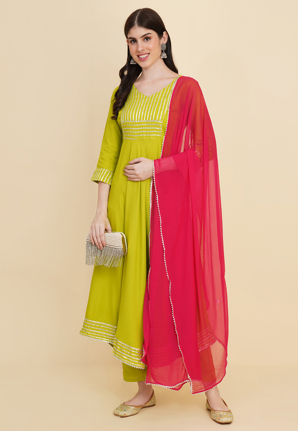Light Green Cotton Readymade Pant Style Suit 285138