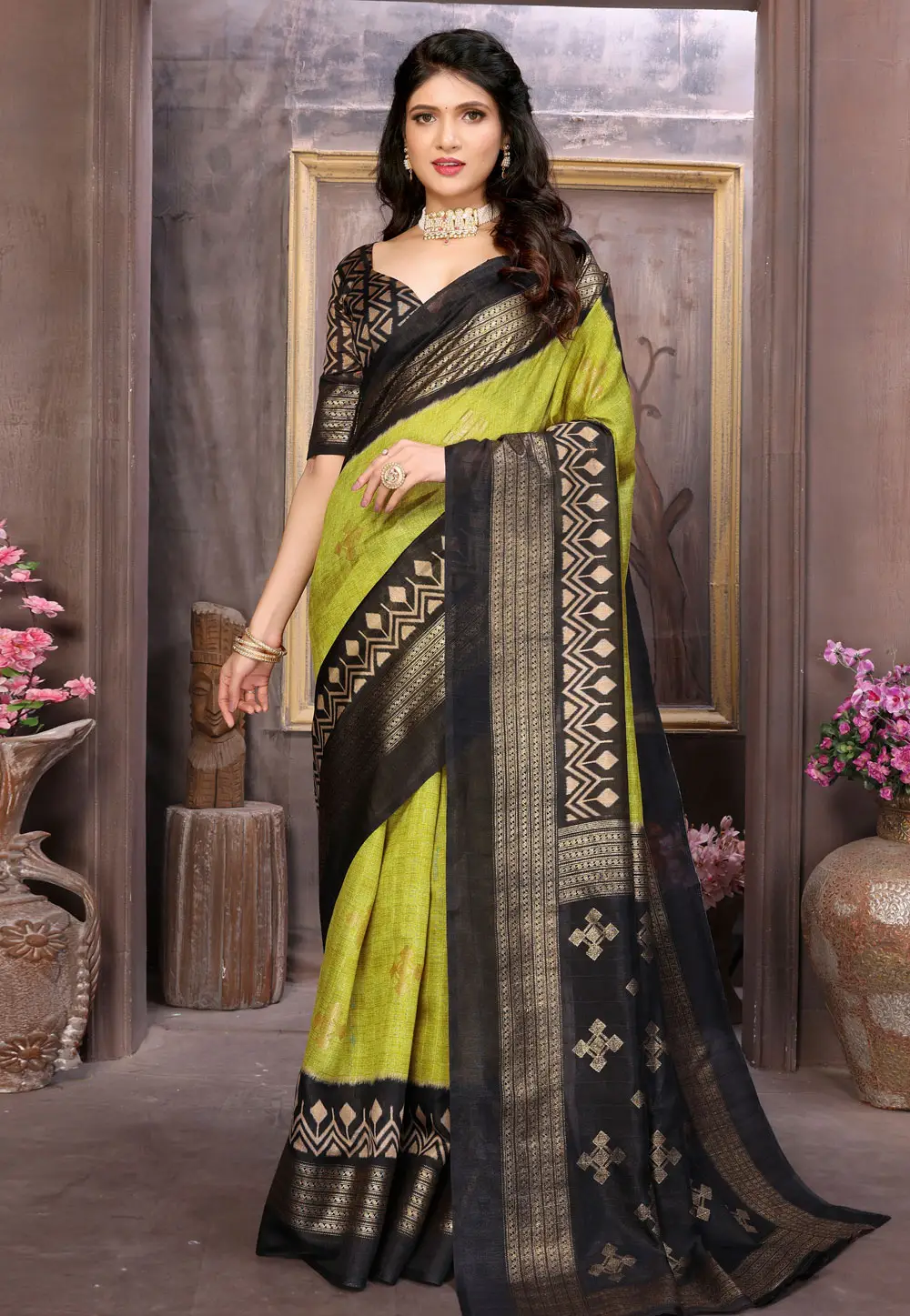 Light Green Cotton Silk Saree With Blouse 296257