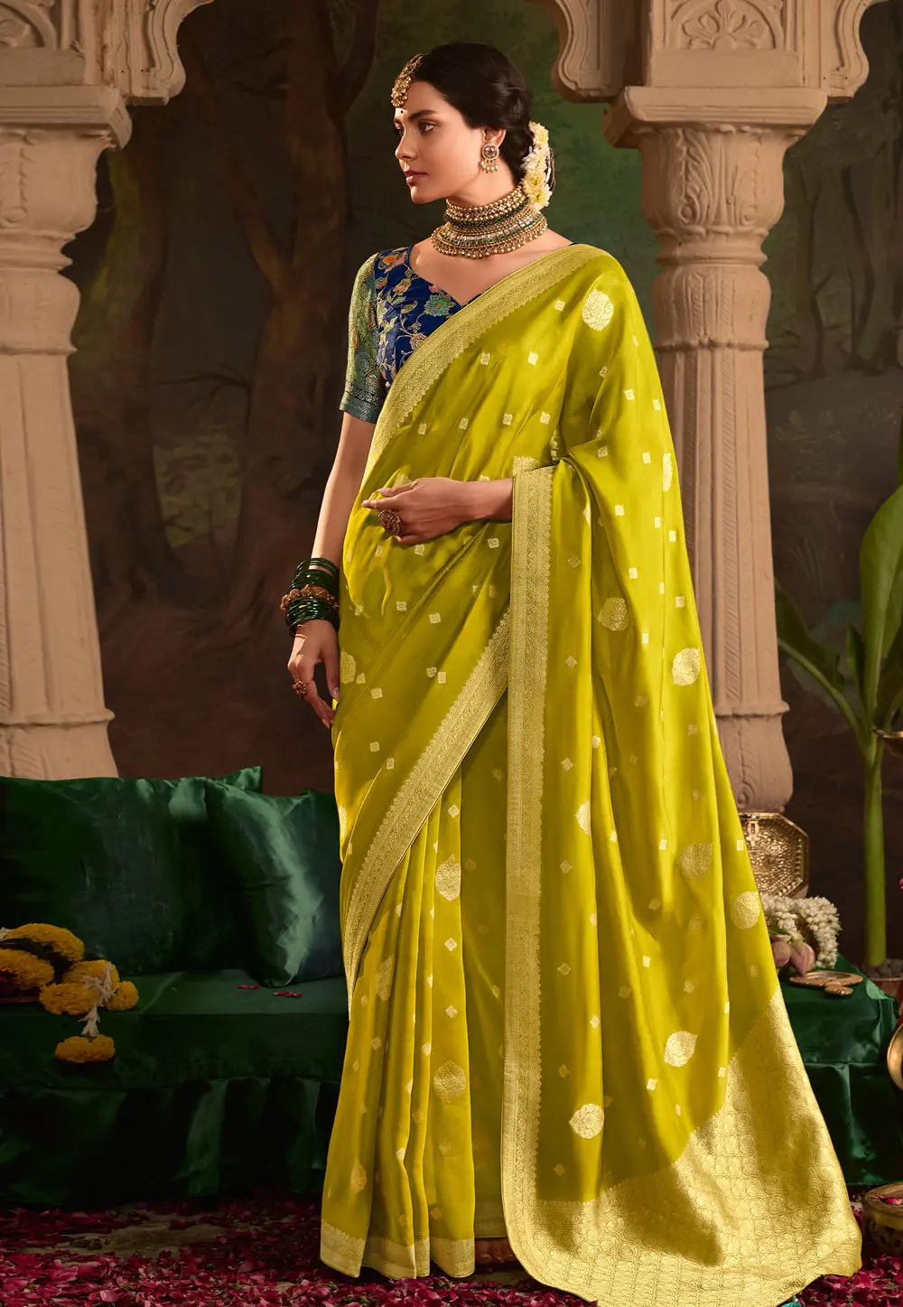 Light Green Crepe Silk Saree With Blouse 301430