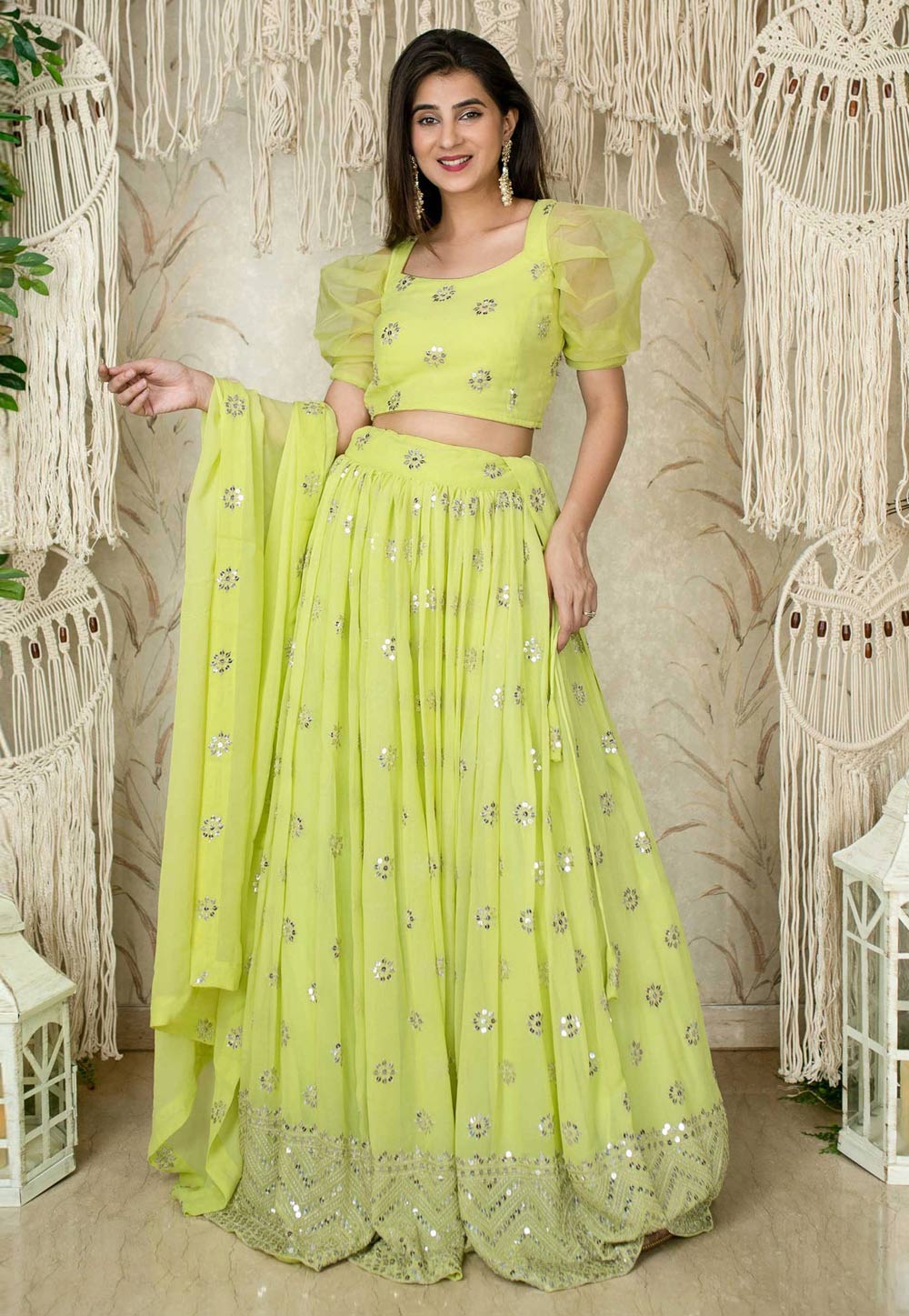 Light Green Georgette Lehenga Choli 309189