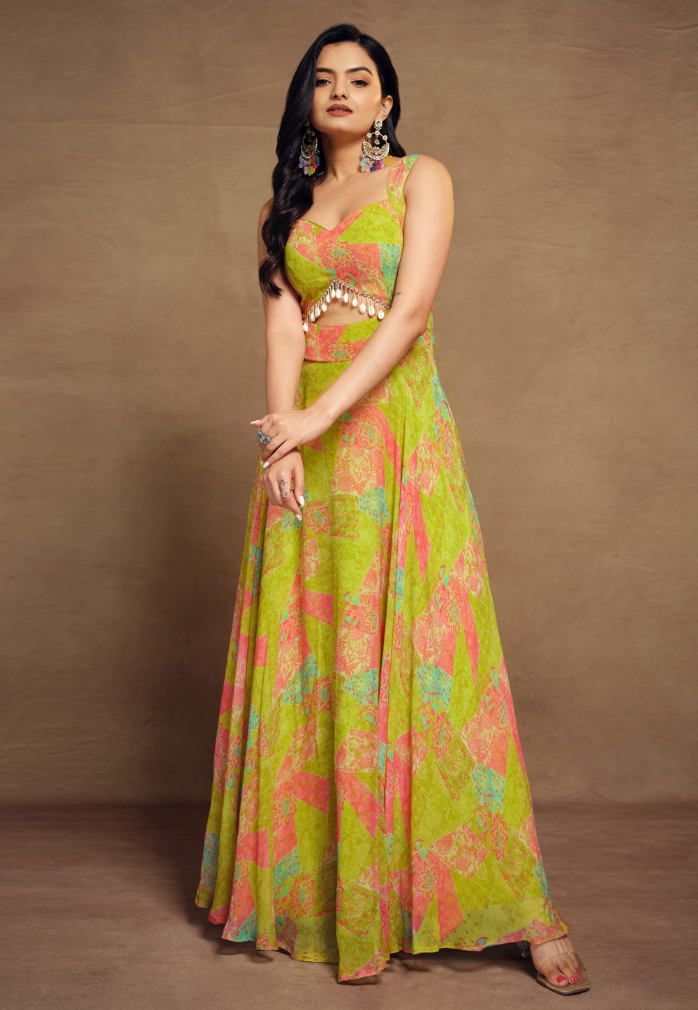 Light Green Georgette Printed Gown 286693