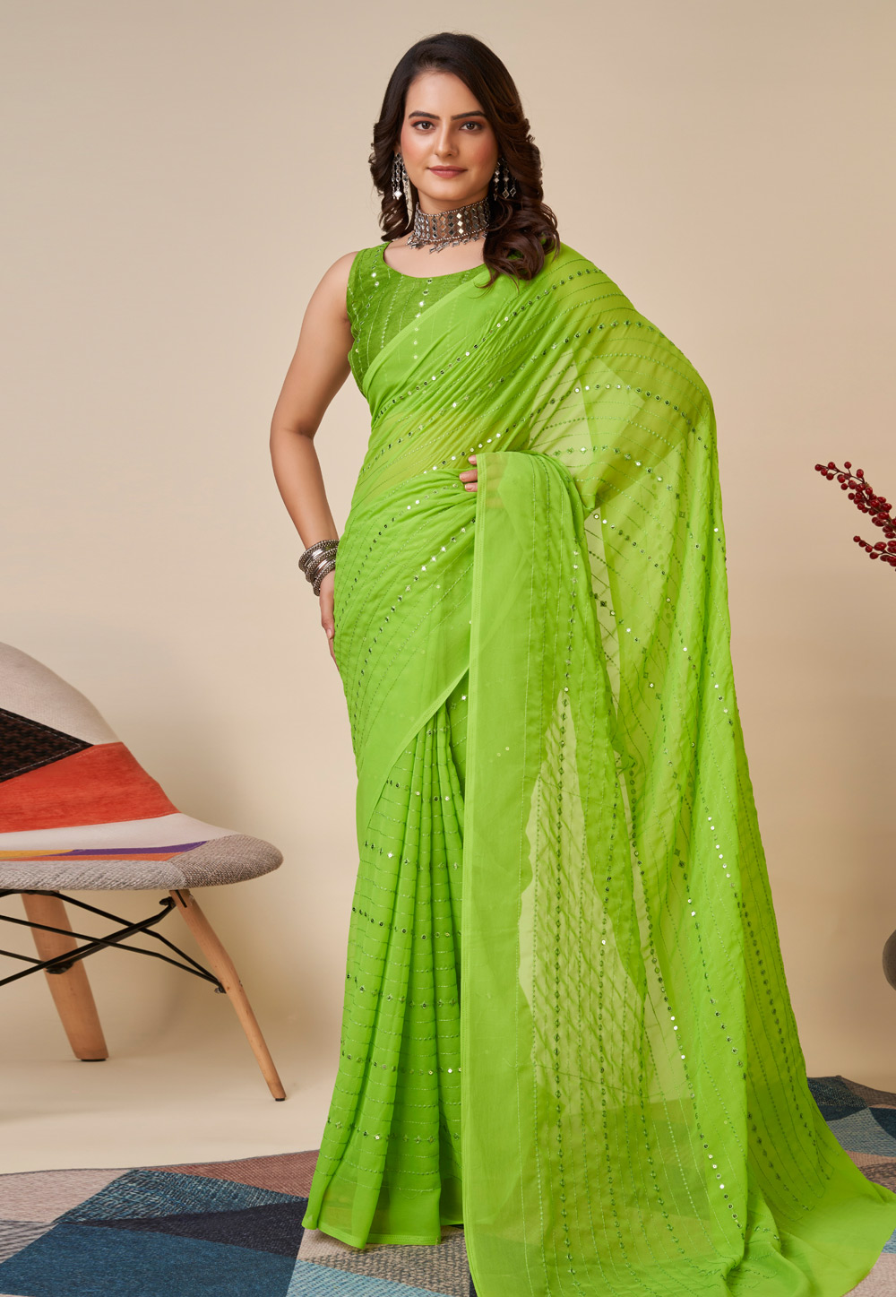 Light Green Georgette Saree With Blouse 280425