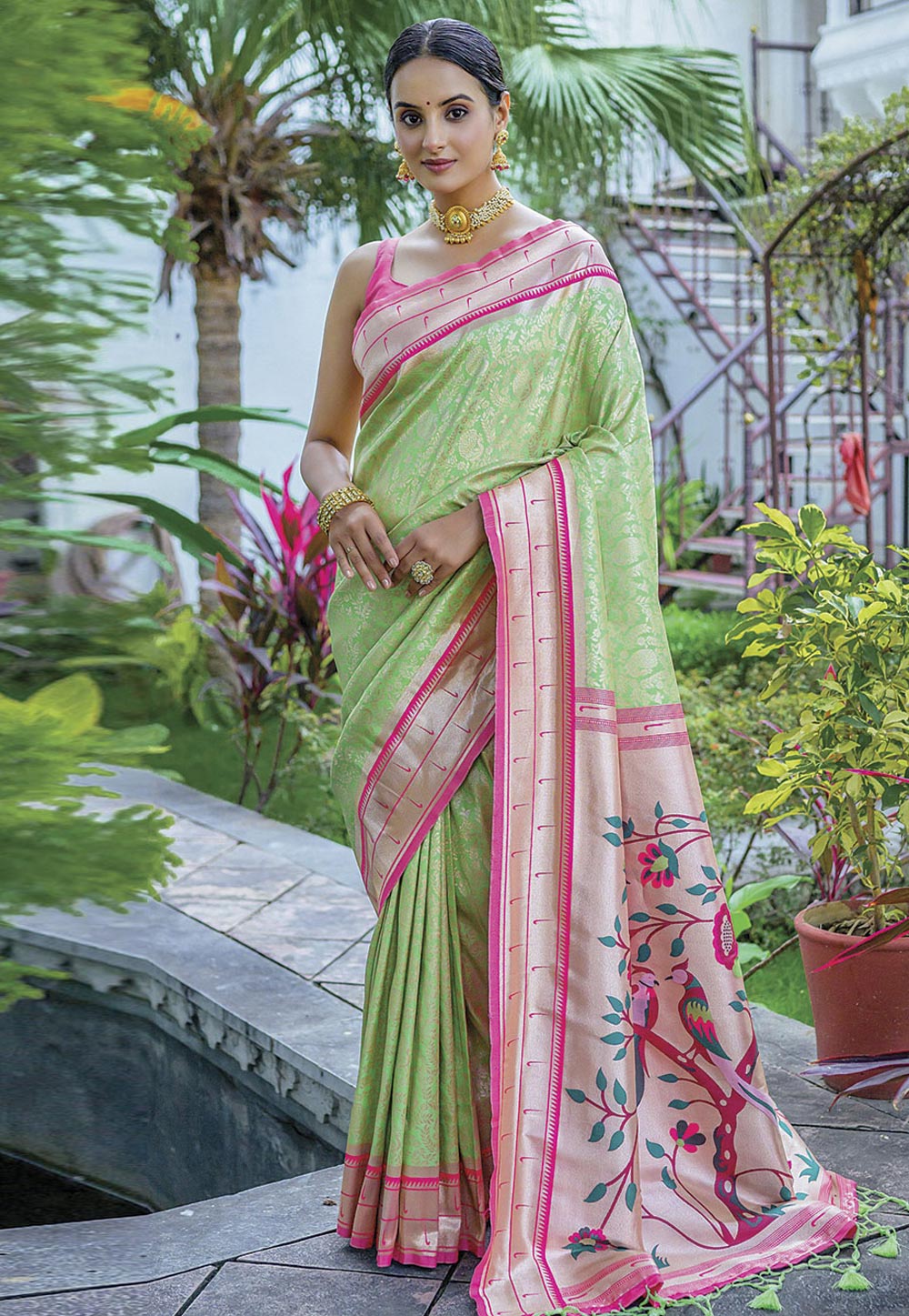 Light Green Kanjivaram Silk Saree With Blouse 278988