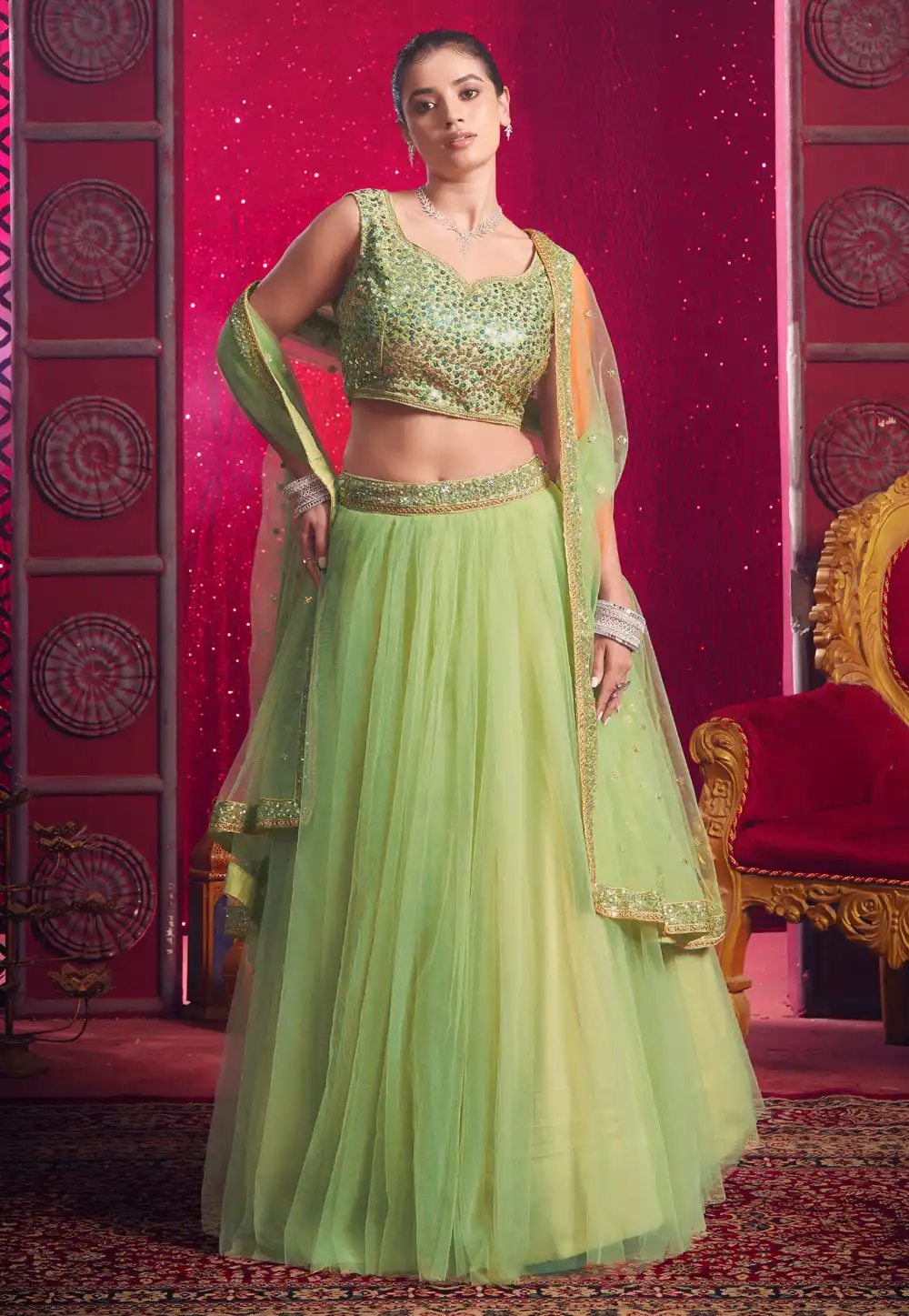 Light Green Net Lehenga Choli 293144