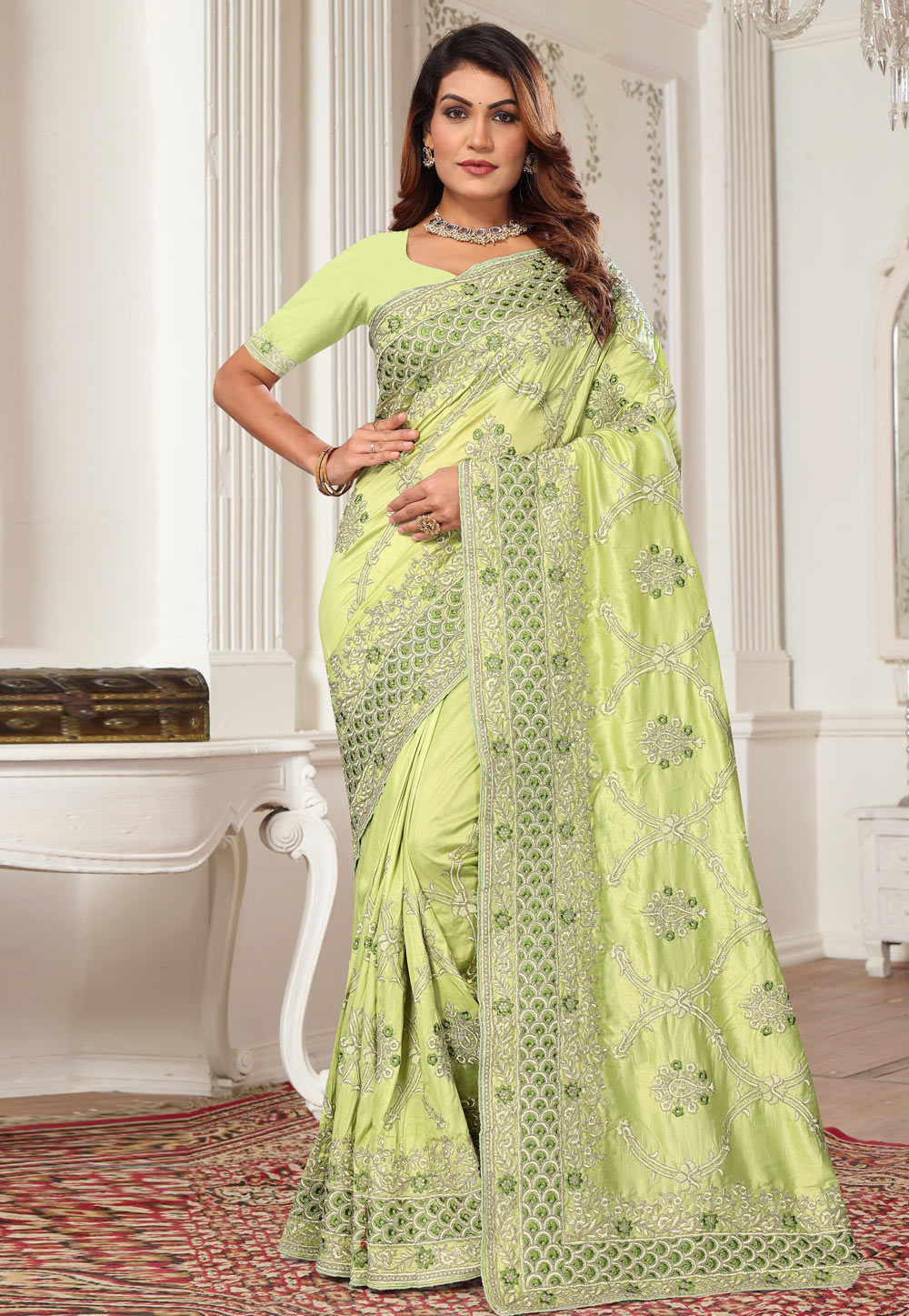 Light Green Net Saree With Blouse 287669