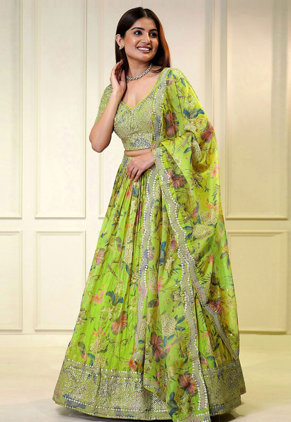 Light Green Organza Floral Lehenga choli 309602